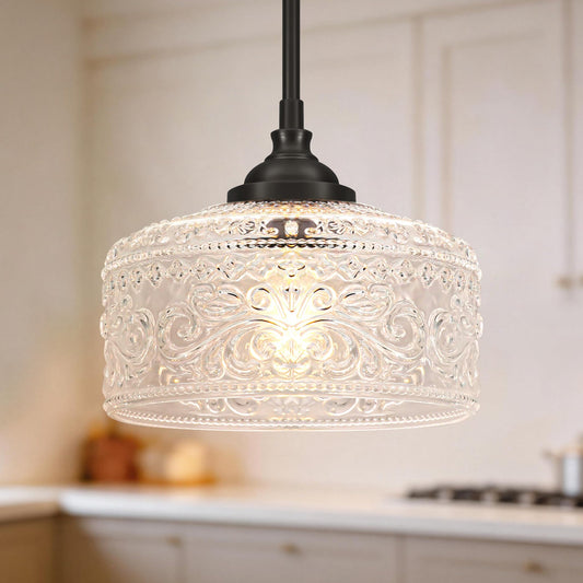 Black Vintage Pendant Lights Kitchen Island, Adjustable Height Kitchen Island Lighting, Bathroom Pendant Light with Clear Glass Shade- Dual Mount Ceiling & Hanging Fixtures with 90° Swivel for Decor