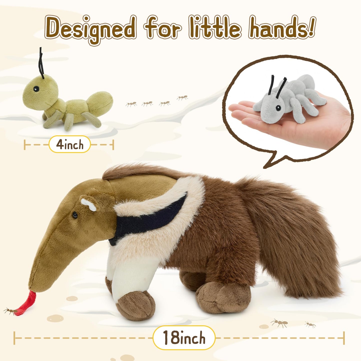 Muiteiur Anteater Plush with 3 Ant Plush