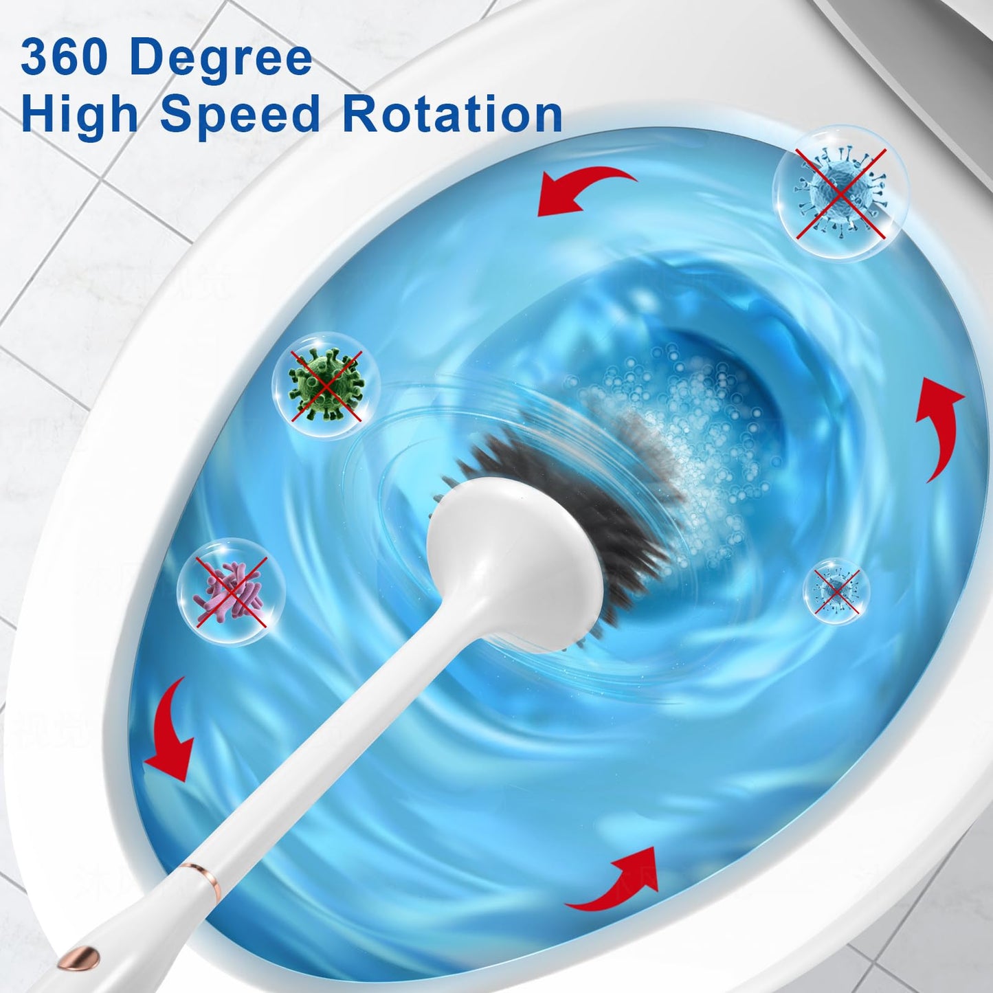 Ratolo Electric Toilet Bowl Brush,Silicone Toilet Brush,Toilet Bowl Brush and Holder Set with Ventilated Holder,Toilet Brush, Floor Standing, Wall Mounted Without Drilling，Rechargeable 2packs