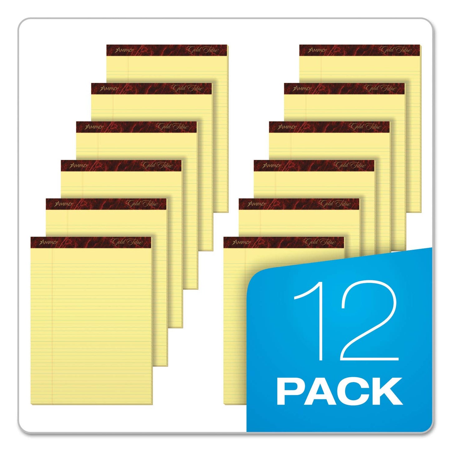 Ampad Gold Fibre Writing Pads, 8-1/2" x 11-3/4", Narrow Rule, Canary Paper, 50 Sheets, 12 Pack (20-022R)