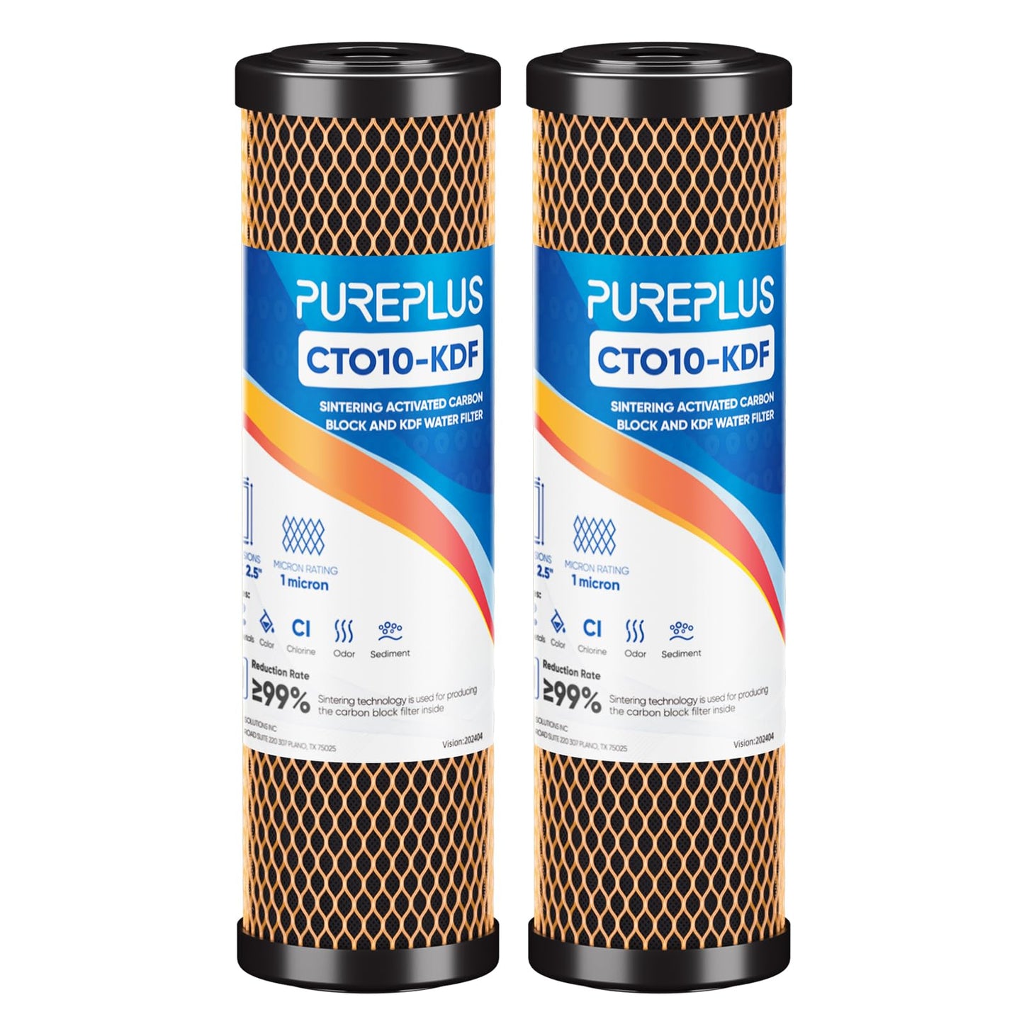 1 Micron 2.5" x 10" Whole House CTO Carbon Water Filter Cartridge Replacement for Under Sink Water Filter System, Dupont WFPFC8002, WFPFC9001, FXWTC, SCWH-5, WHEF-WHWC, WHCF-WHWC, AMZN-SCWH-5, 2Pack