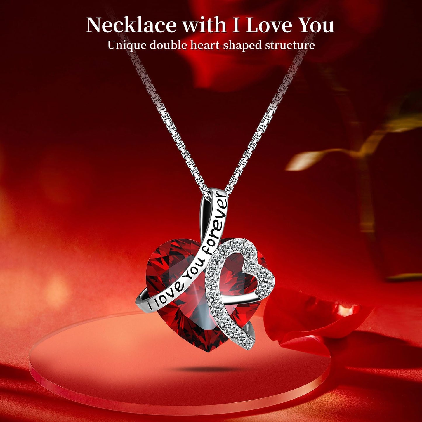 Lebana Preserved Red Real Rose with Heart Necklace for Mom Her Women Wife Girlfriend Grandma Gifts Idea on Christmas Valentines Mothers Day Christmas Anniversary Romantic-Red