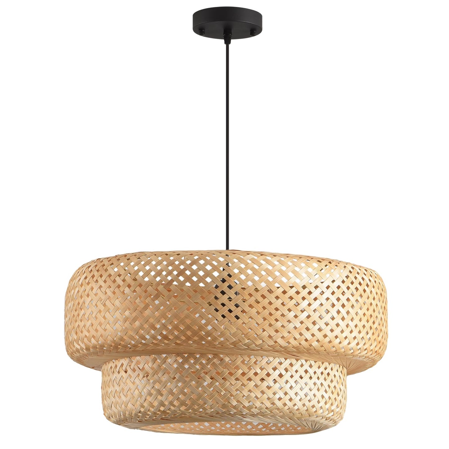 HUAHENGHAO 18.12 Inch Boho Bamboo Chandelier Hand Woven Dining Room Lights Wicker Hanging Lighting Fixtures for Living Room Kitchen Bedroom Coffee Restaurant Hallway