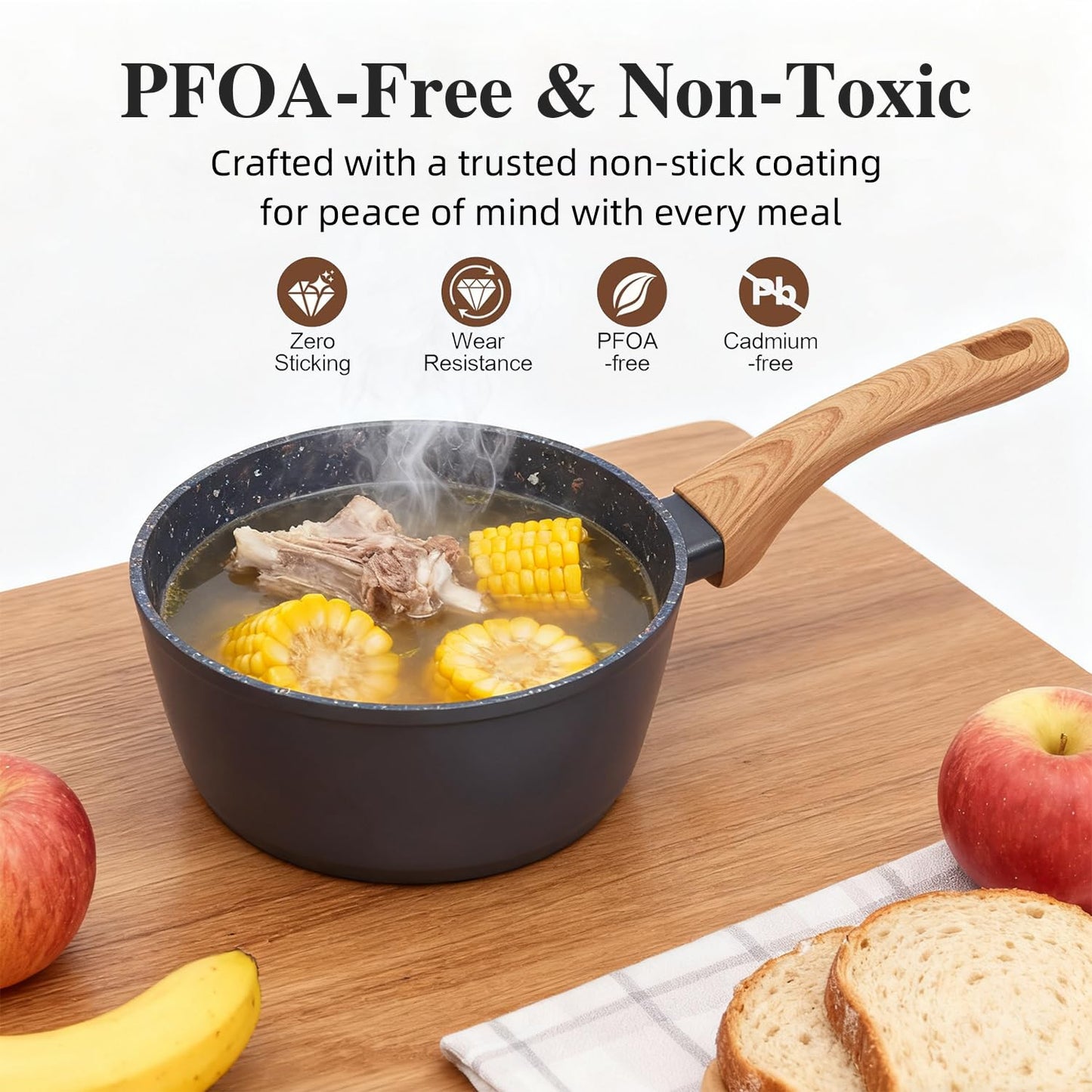 Jovire 2-Piece Nonstick Cookware Set, 8.5 Inch Frying Pan & 1.43QT Saucepan with Lid, PFAS PFOA Free Non-Toxic Coating, Heavy Bottom Even Heat, Induction Compatible, Dishwasher Safe – Black