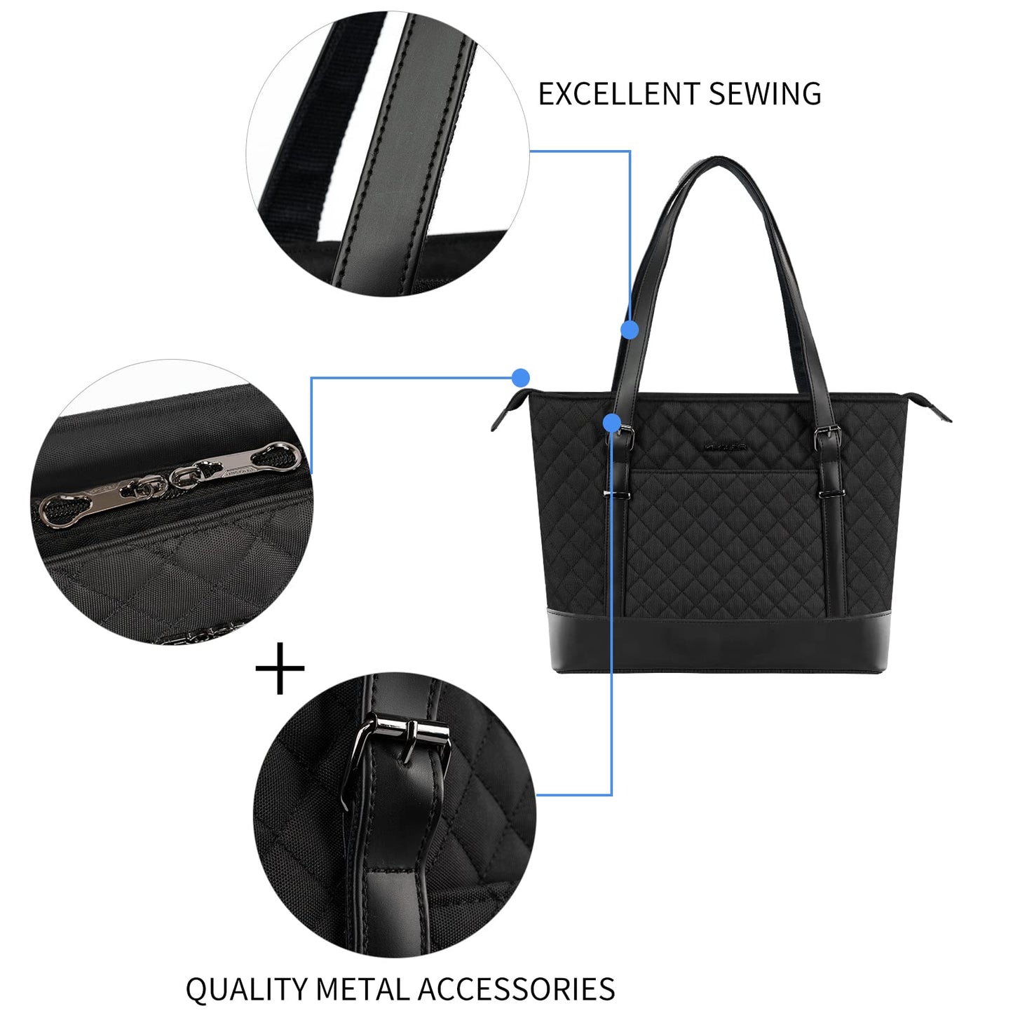 KROSER Laptop Tote Bag 15.6 Inch with USB Port, Large Work Tote Bag Computer Shoulder Bag for Women, Laptop Case for Office Business Travel(Quilted)