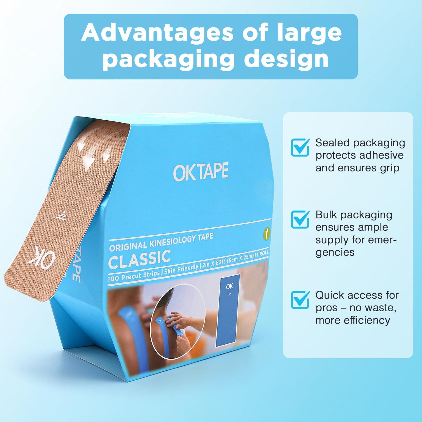 OK TAPE Kinesiology Tape Pre Cut Strips Bulk (150 PCS),Elastic Cotton Latex Free Hypoallergenic Athletic Tape Roll for Muscle Joint Knee,Waterproof k Tape 2in×10in/PCS