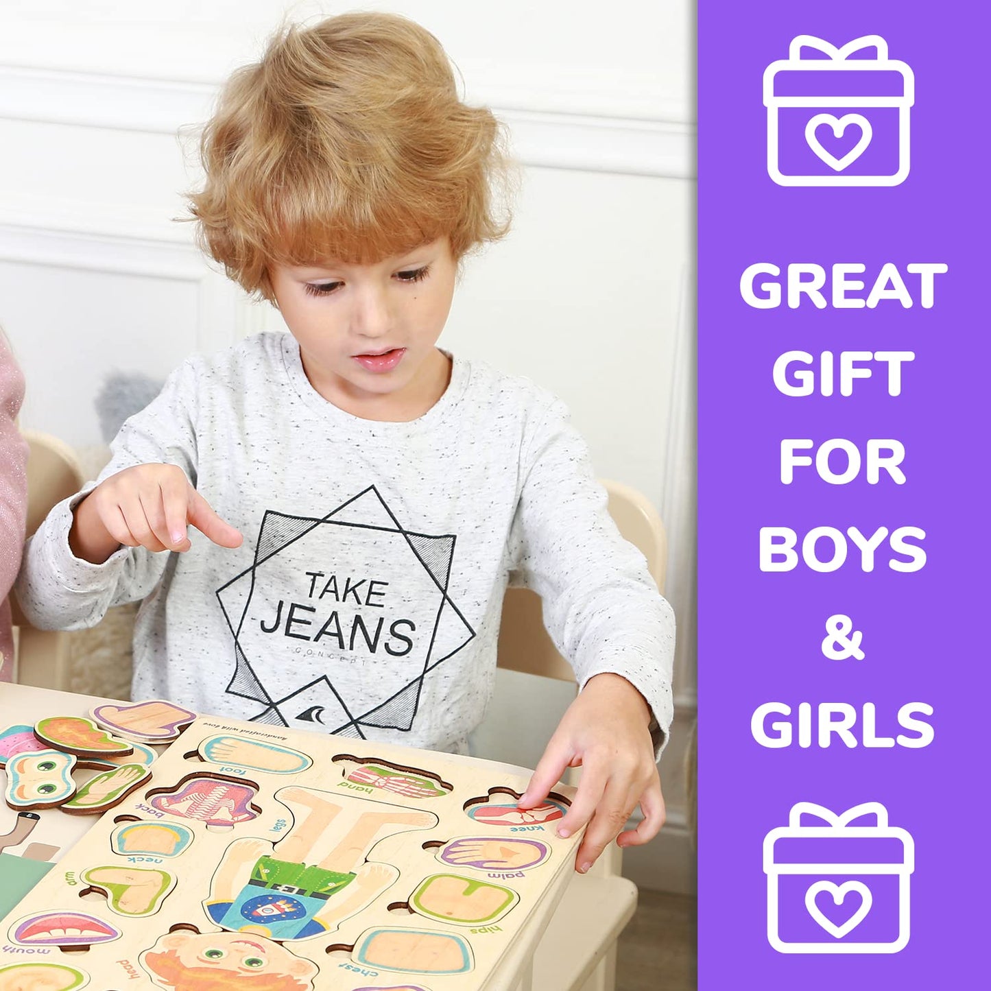 QUOKKA Toddler Toys for 1 2 3 Year Old Boys and Girls - 2 Montessori Toys from 3 Years with Human Body Game - Fun Wooden Puzzles for Learning Kids and Educational Toddler Games