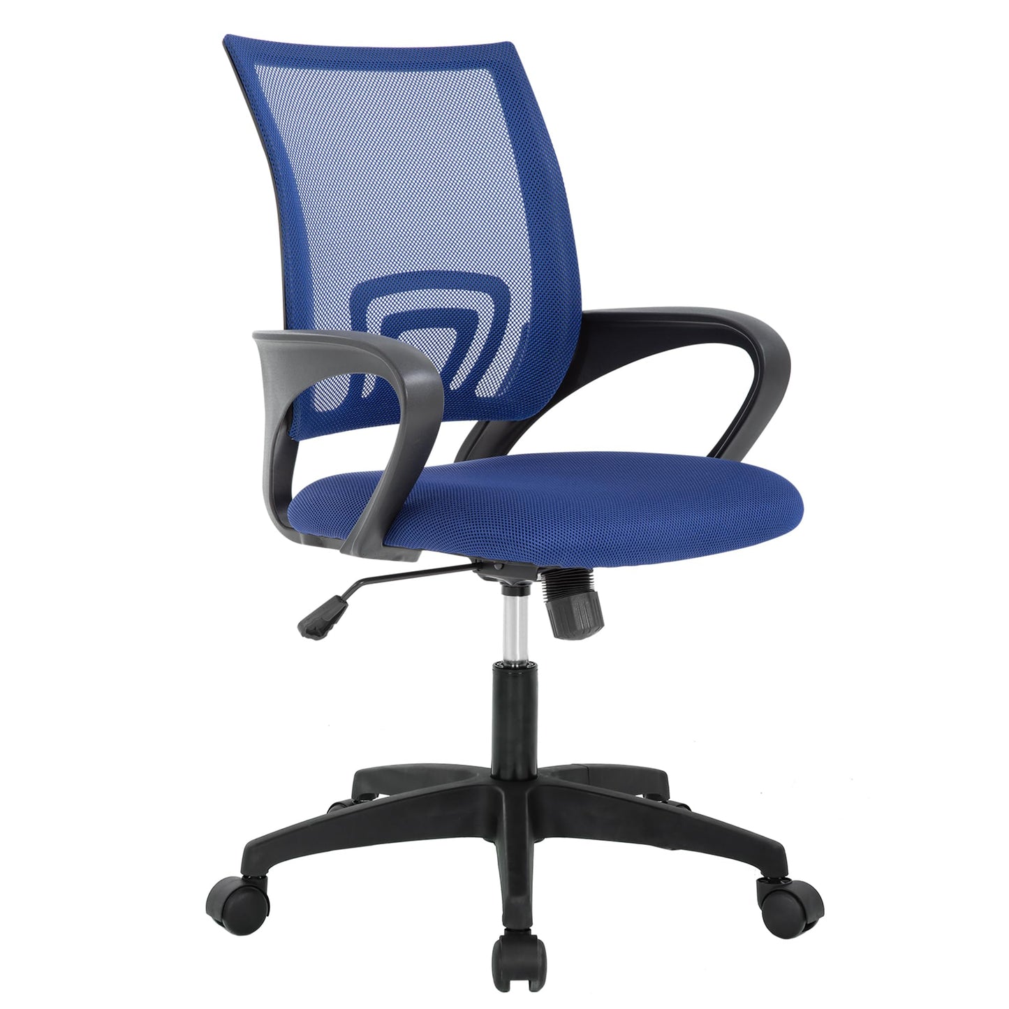 BestOffice | Ergonomic Office Chair | Mid-Back Swivel Desk Chair | Breathable Backrest & Lumbar Support | Adjustable Height | Sponge Seat | Rolling Wheels | Dark Blue | for Adults & Women