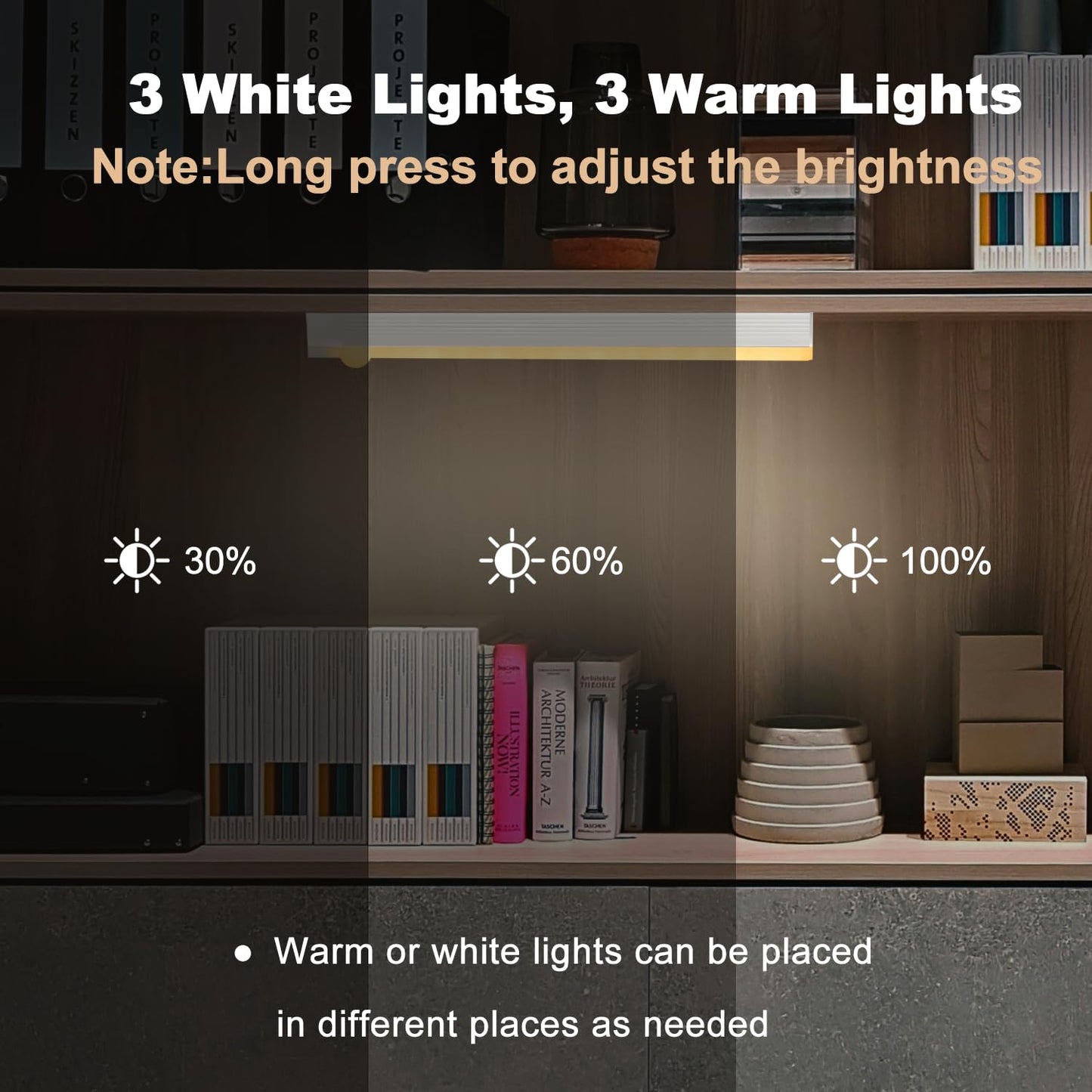 6 Pack Motion Sensor Under Cabinet Light, Magnetic Rechargeable 2 Color Under Counter Light, 8 Inch LED Closet Light for Stair Bedroom Cupboard