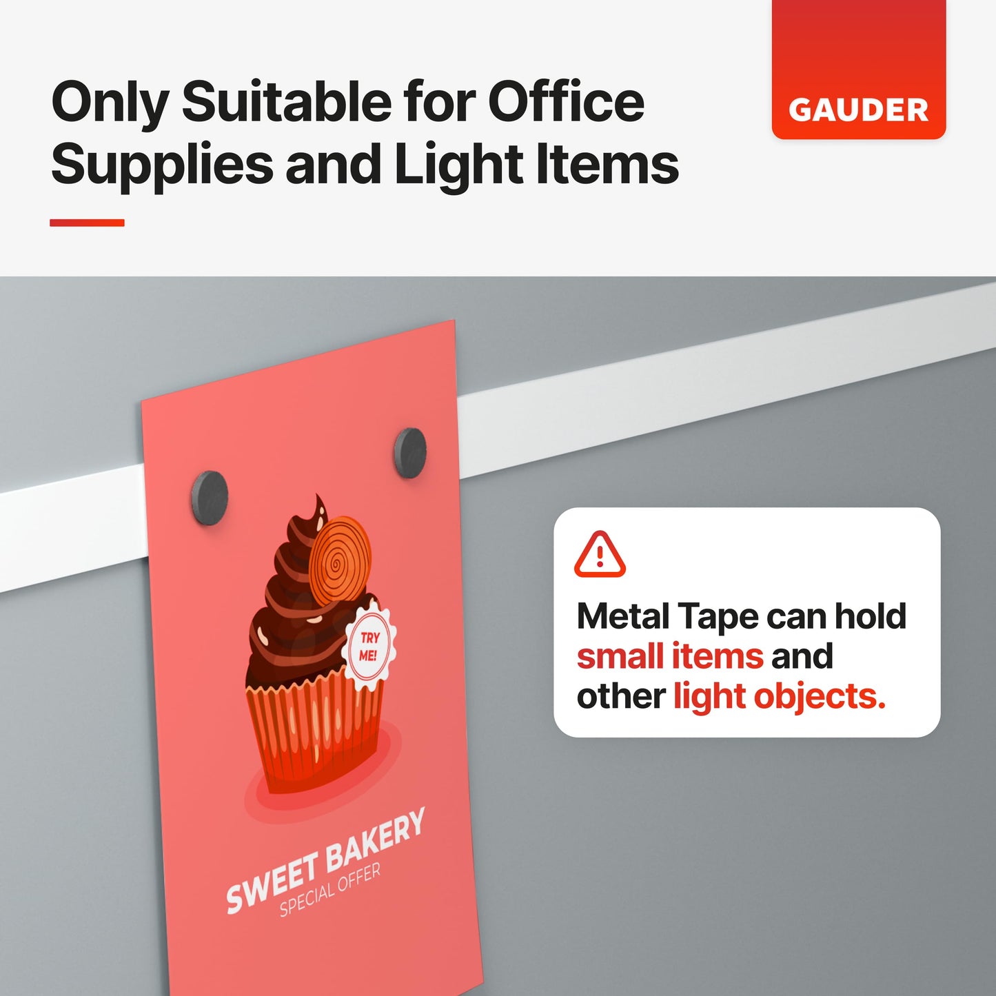 GAUDER Self-Adhesive Metal Tape - Ideal for Tonie Figures & Shelves - Holding Surface for Magnets - Ferrous Tape with Foam Adhesive - Thin Metal Steel Strip (41 ft x 1.4 in)