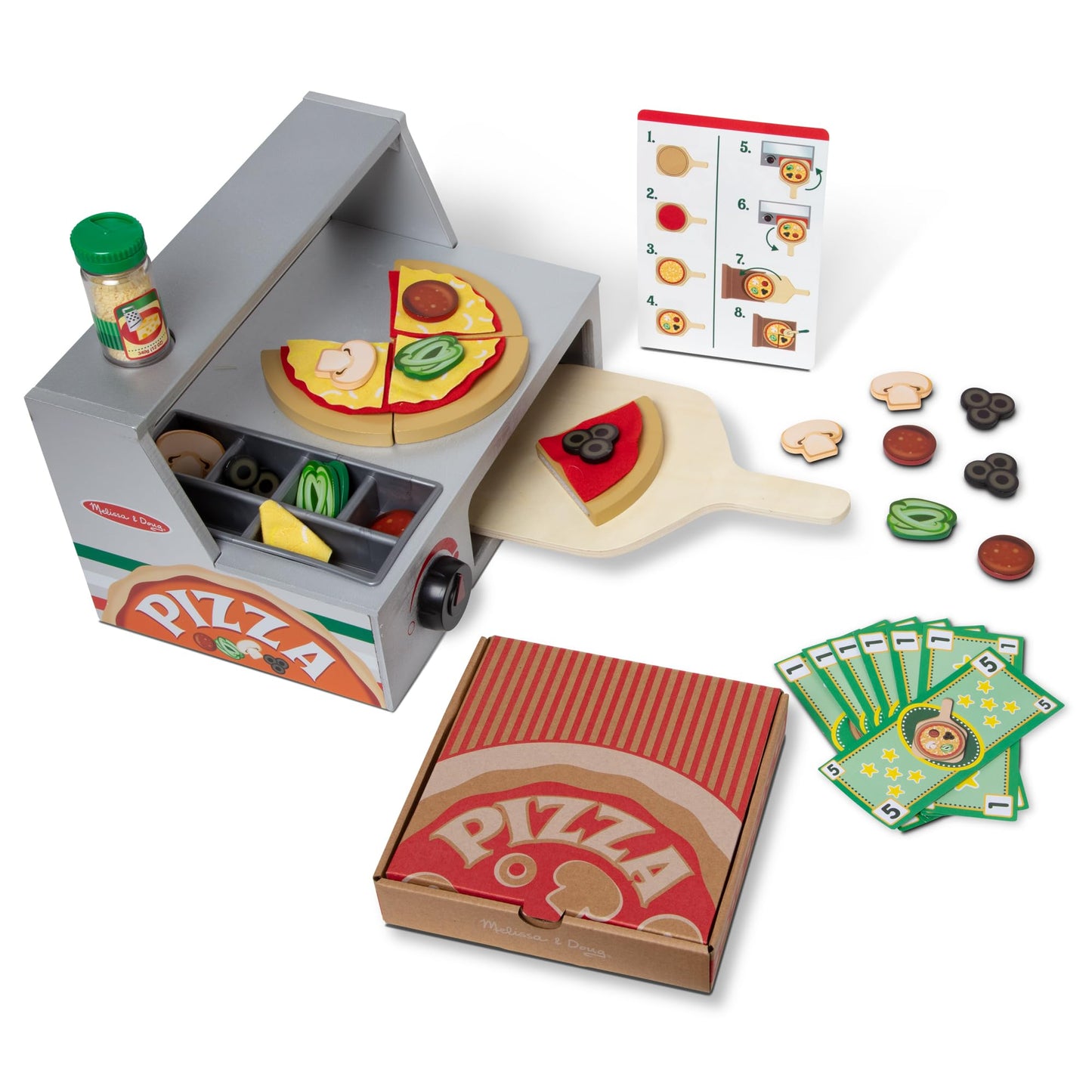 Melissa & Doug Top & Bake Wooden Pizza Counter Play Set with Play Food (41 Pcs) Preschool Toy - FSC CertifiedPizza, Wooden Food Set, Pretend Sets for Kids Ages 3+