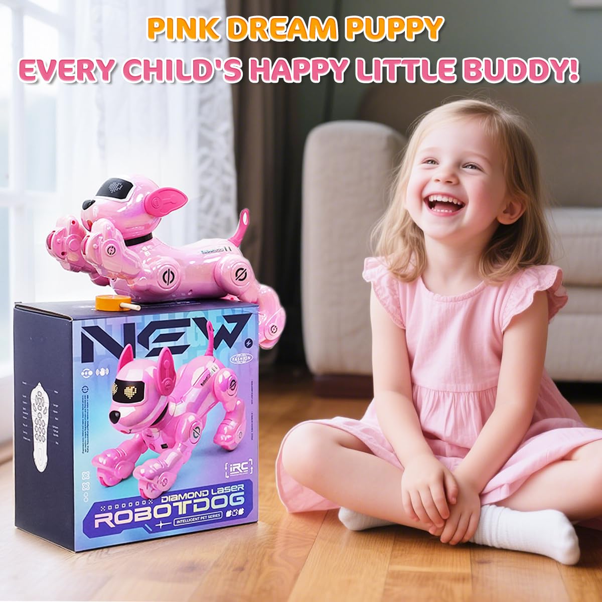 VATOS New Kids Smart Remote Control Robot Dog,17 Fun Interactive Functions Intelligent Programmable Kids Robotic Puppy with 2 Batteries, Singing Dancing Walking Robot Dog Toy for Girls 3-8 Year Pink