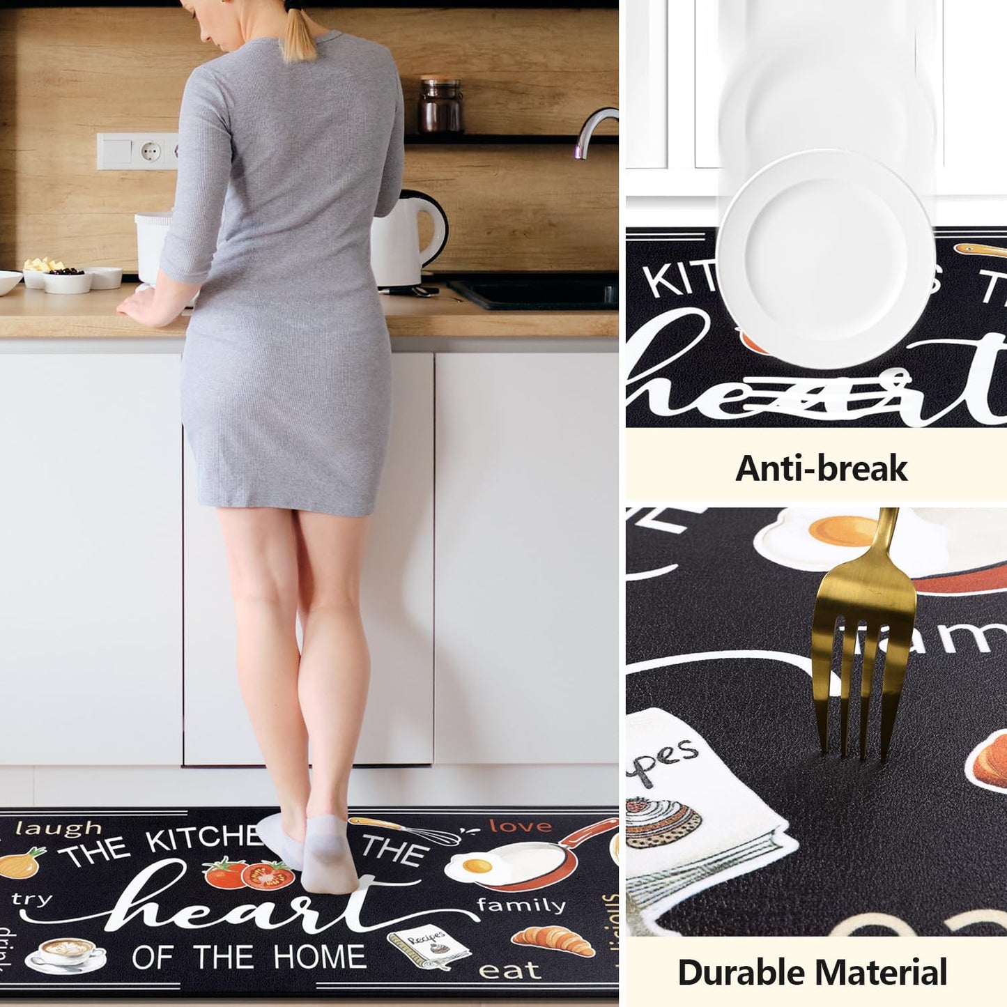 Yamaziot Anti Fatigue Kitchen Rug Set of 3, Non-Slip Waterproof Farmhouse Cushioned Comfort Standing Floor Mat for Kitchen, Office, Sink, Laundry