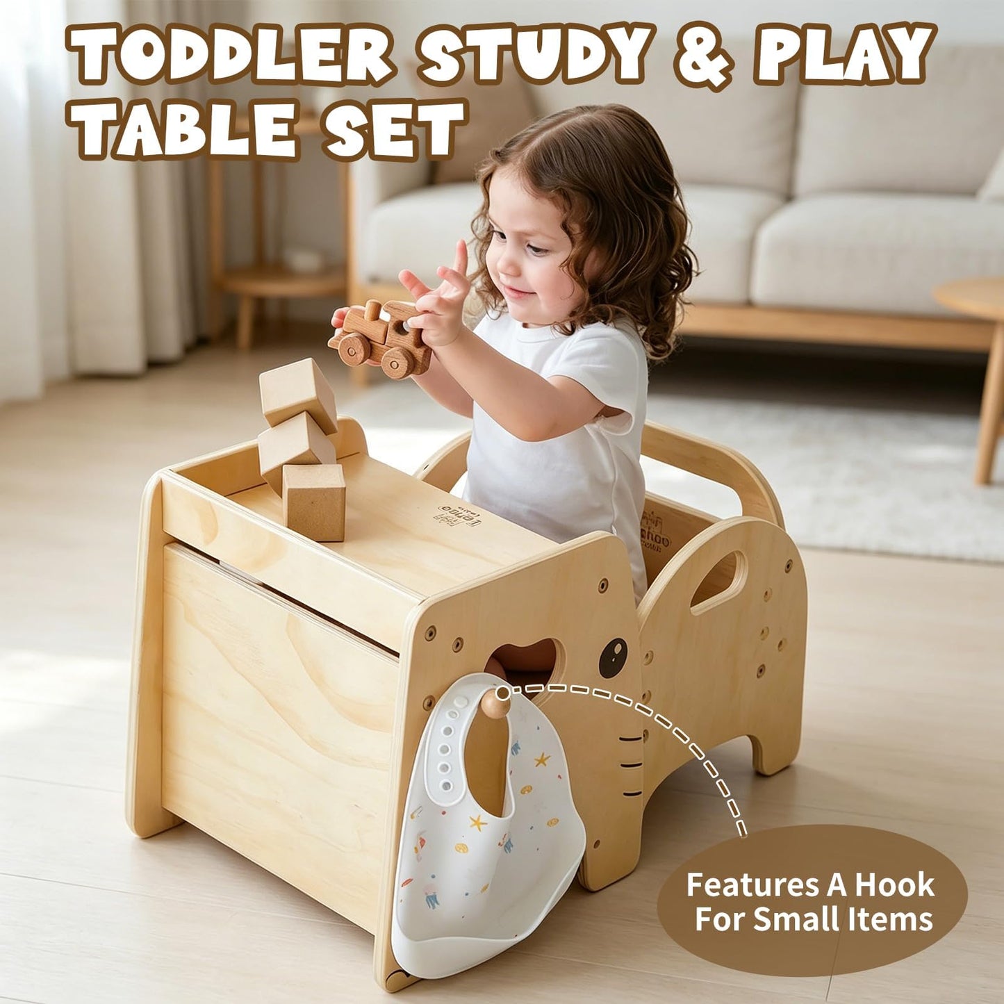 Lehoo Castle Montessori Weaning Table and Chair Set for Toddler Age 1-3, Adjustable Height Wooden Baby Activity Furniture for Self-Feeding, Drawing, Learning and Play