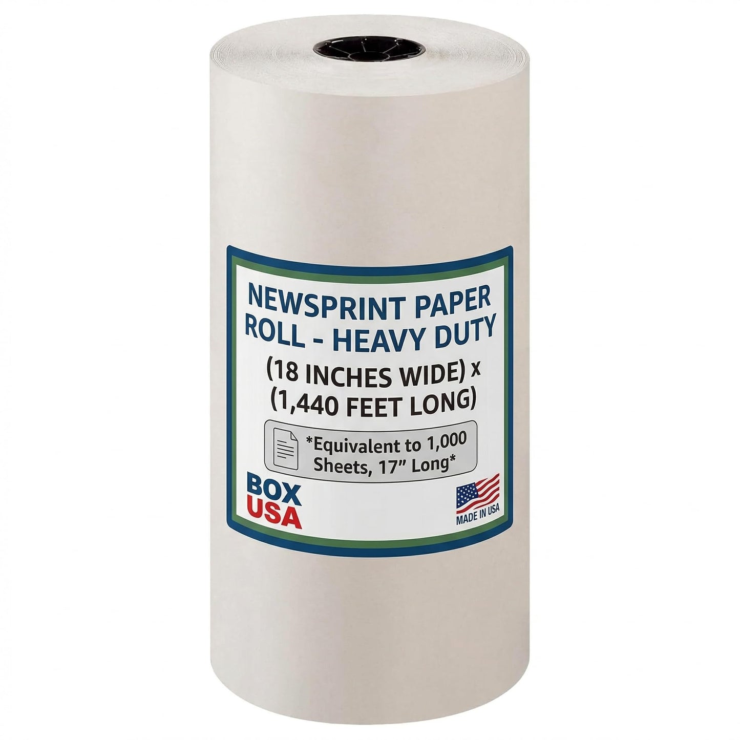Box USA Packing Paper Roll 18" x 1400ft (1,000 Sheets 17" Equivalent) - Newsprint Paper for Shipping, Storage and Moving Supplies, White