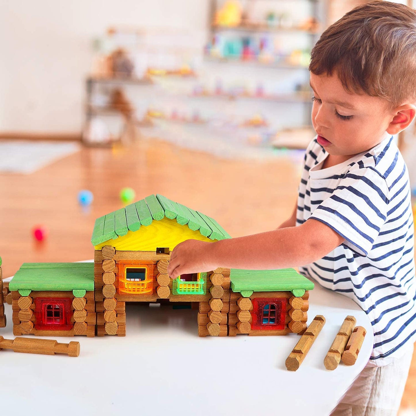 Wondertoys - 269 Pieces Real Wood Log Set Ages 3+ Classic Gift Set for Boys and Girls, Creative Construction Engineering, Top Blocks Game Kit, Toy