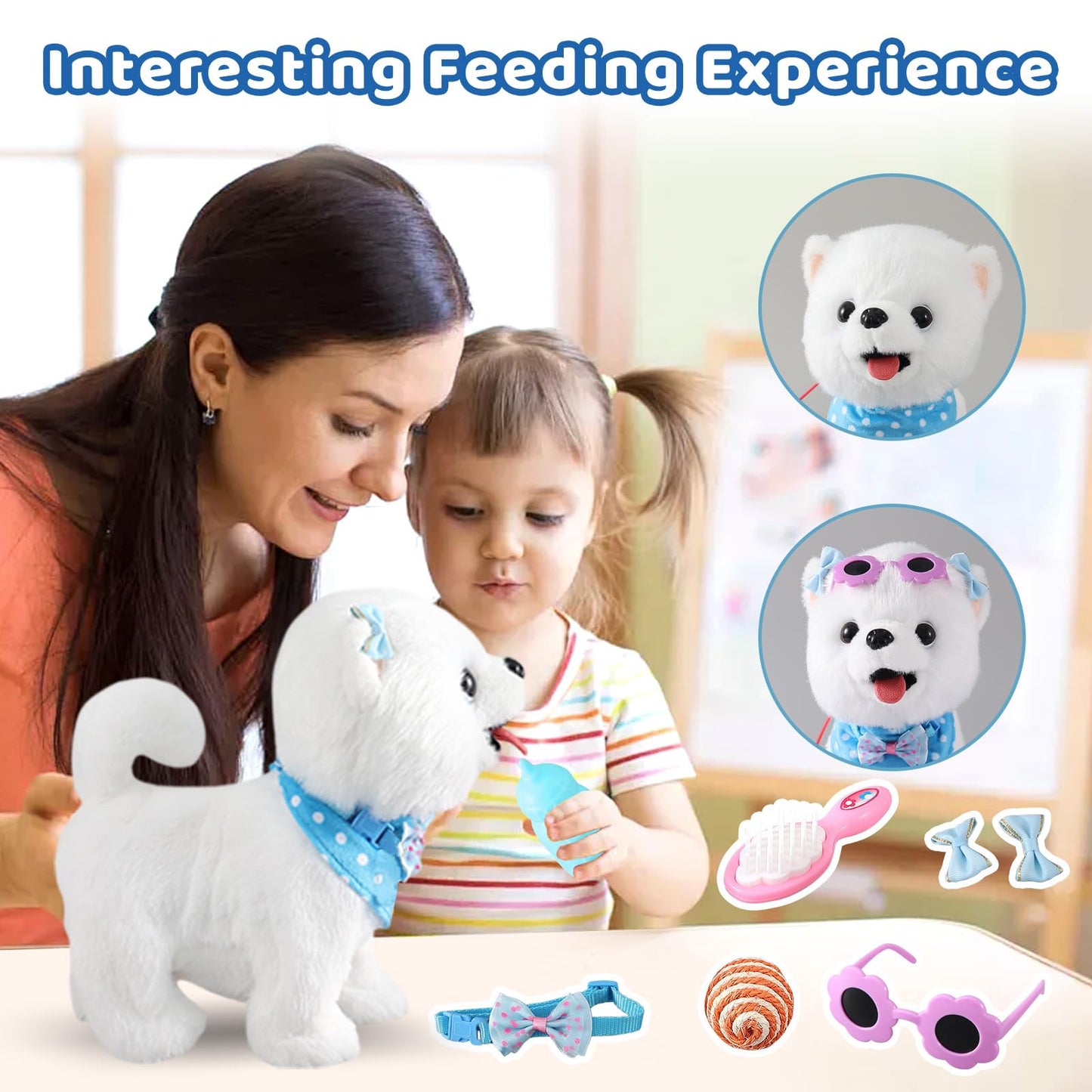 Ylpaprm Samoyed Barking Toy for Kids, Interactive Dog Toy, Small Puppy Walking Licking Doggy with Leash, Electric Talking Sings, Singing Tail for Girl Play