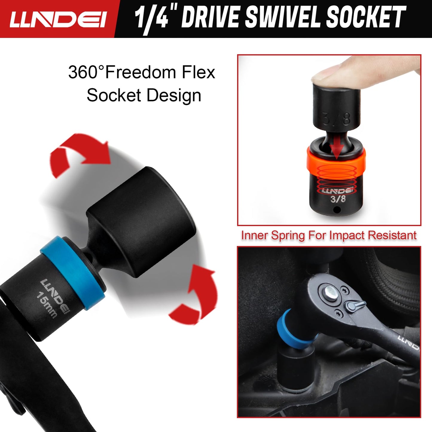 LLNDEI 1/4-Inch Drive Swivel Socket Set, 32 Pieces Standard SAE(5/32 to 9/16") Metric Size(4-15mm) CR-MO Wobble Sockets, 6 Point with Ratchet Wrench Handle, Extension Bars and Adapter