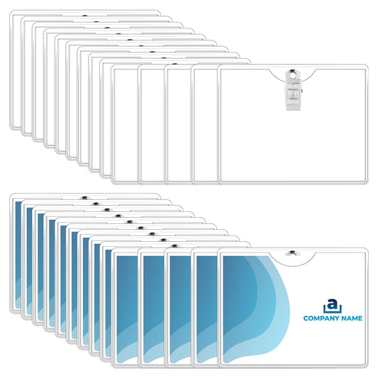 Eaasty Name Tags with Clips and Printable Inserts Clip On Name Badges Customizable Clear ID Badge Holder with Clips 3" x 4" Horizontal PVC for Meeting Seminar Show Event and Conference(100 Pack)