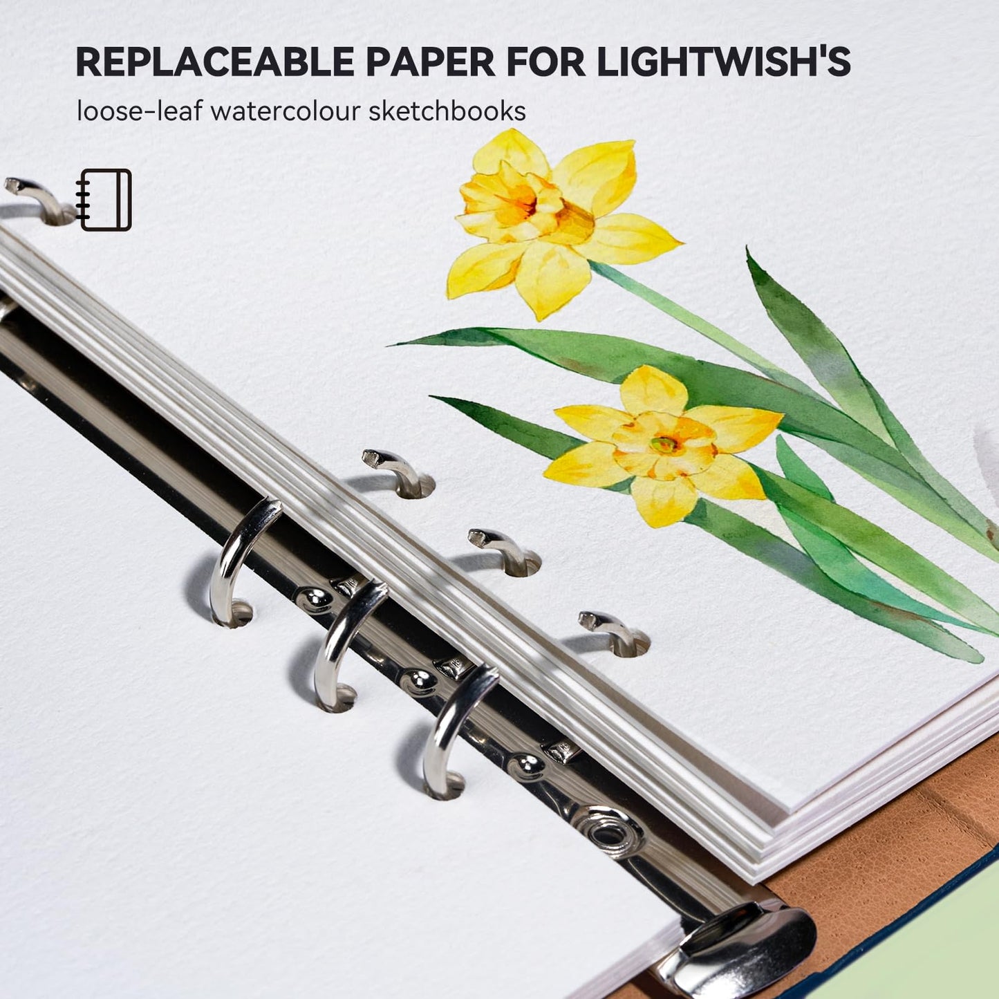 LIGHTWISH Watercolor Paper Bulk, 100% Cotton Cold Press 600gsm, 2 Pack, Total 24 Sheets A5 hole-punched Replaceable Paper for Artists, Adults,Students,5.5 * 8.2 Inches