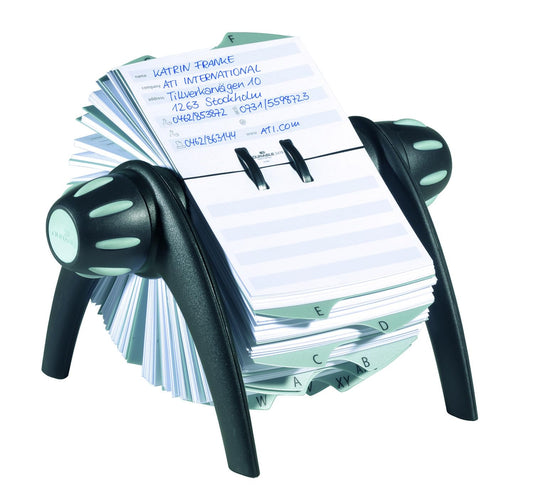Durable Telindex Rotary Address Card Holder - Includes 500 Double-Sided Card Pockets - Includes A-Z Index - Made from Black Plastic