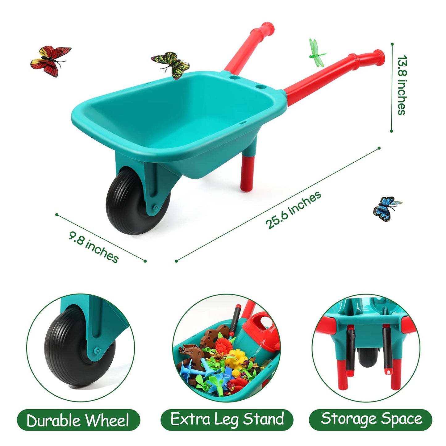 CUTE STONE Kids Gardening Tool Set, Garden Toys with Wheelbarrow, Watering Can, Shovel, Flower Garden Building Toy, Pretend Play Outdoor Indoor Activities Stem Toy Gifts for Boys Girls