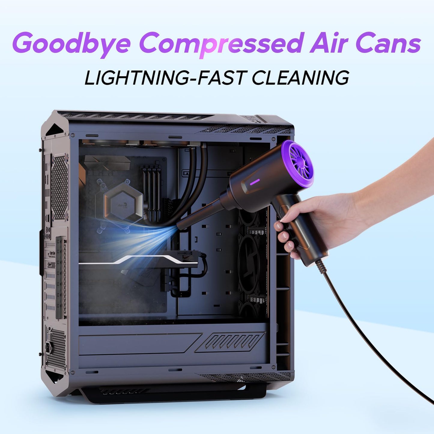 Goweto Compressed Air Duster - Air Blower - Keyboard Cleaning Kit - Energy Efficient - Environmental Alternative to Spray Air Can - 5.74 oz Powerful Motor(Purple)