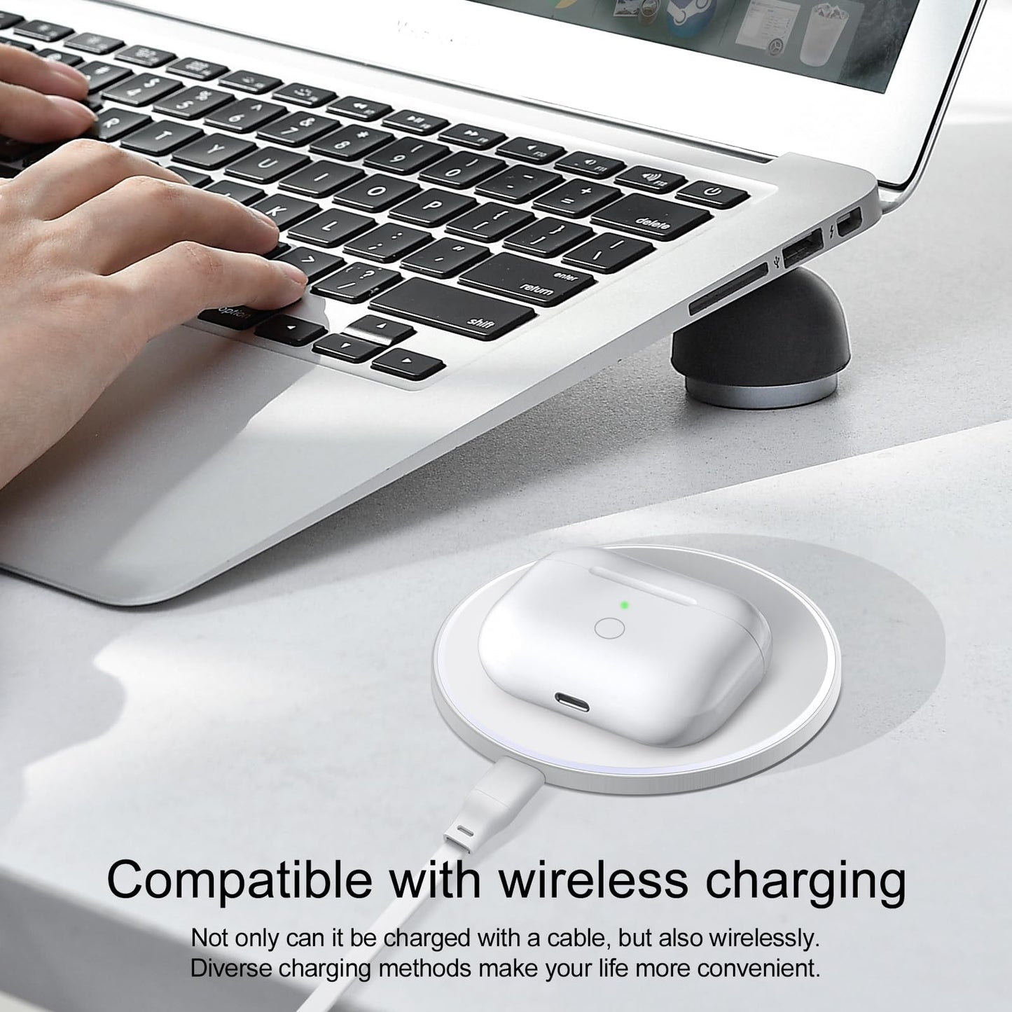 Wireless Charging Case Replacement Compatible with AirPod 3rd Generation, Air Pod 3 Charger Case with Bluetooth Pairing Sync Button Without Earbuds, White