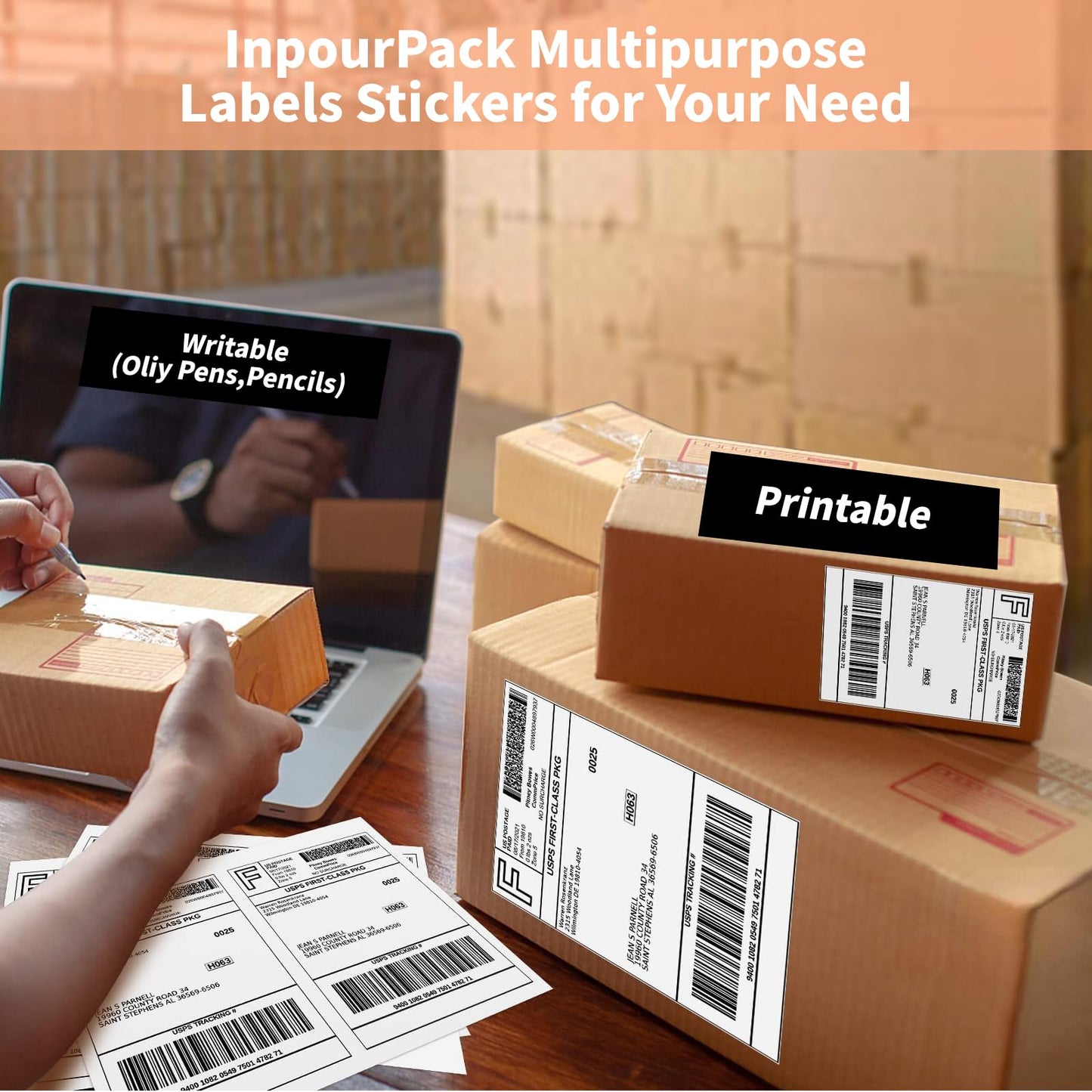 InpourPack 1000 Half Sheet Self Adhesive Shipping Labels, 8.5" x 5.5" Address Labels Laser/Ink Jet White Blank Shipping Stickers(500 Sheets)