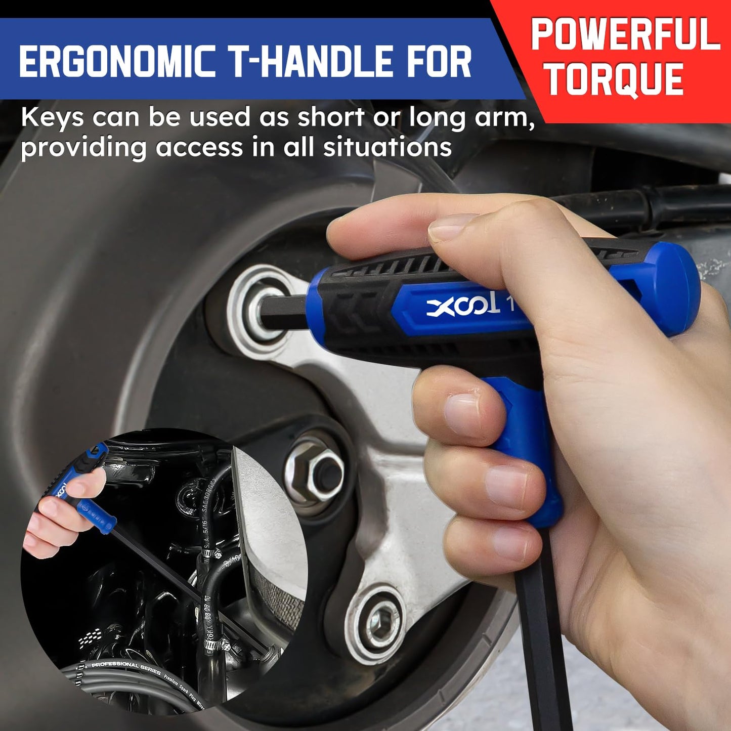 XOOL 14PCS T Handle Allen Wrench Set, Metric & SAE Hex Key Set, Long Arm Hex Key Wrench Set with Portable Organizer