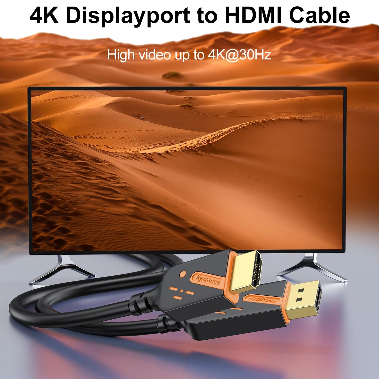 RyzzRooa 4K DisplayPort to HDMI Cables 10-Pack, 6FT DP to HDMI Cable Adapter Male to Male Gold-Plated, Supports UHD Video and Audio for Computer, Monitor, HDTV, Projector-(Not-Bidirectional)