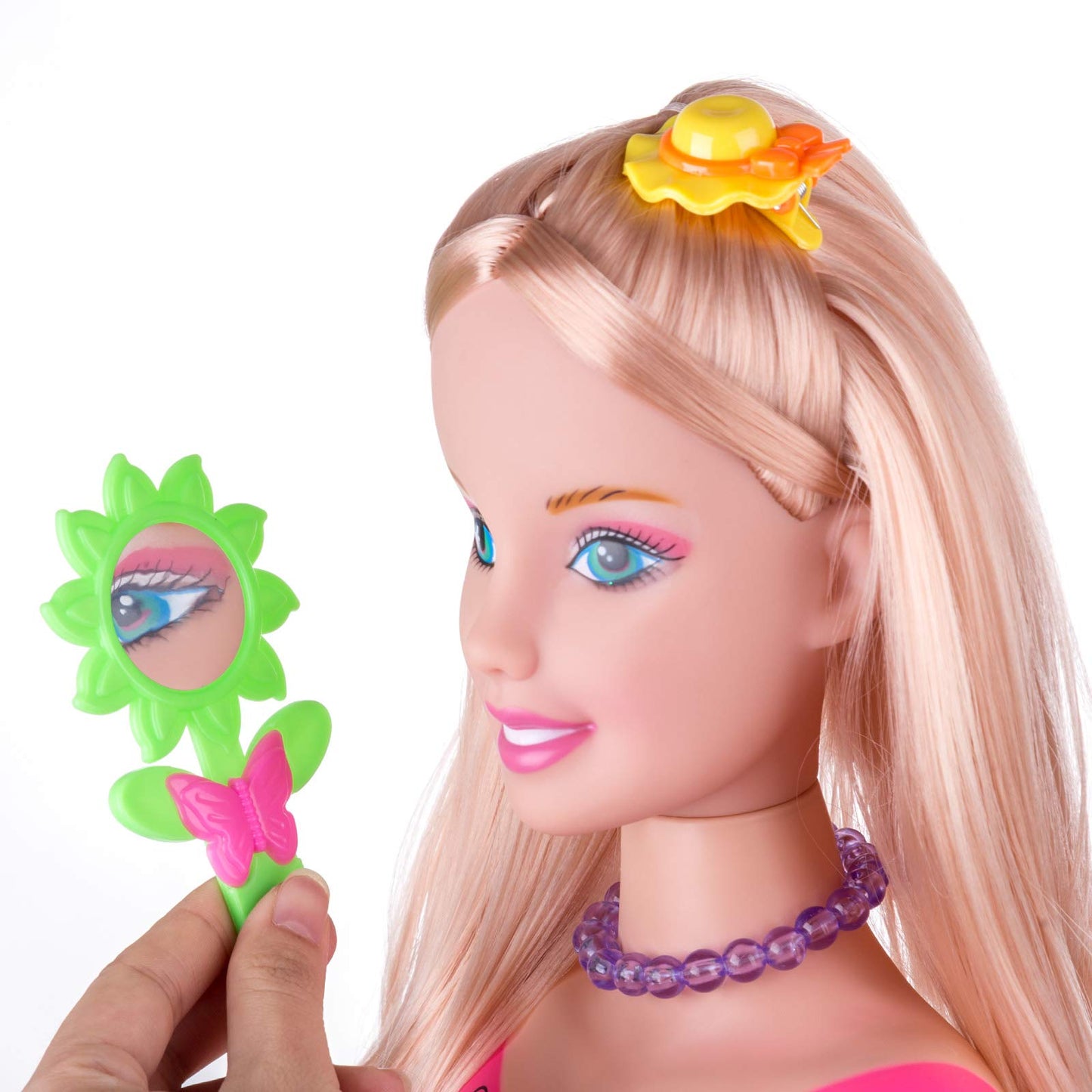 KonHaovF Kids Doll Head for Hair Styling and Make Up for Little Girls,Head Styling Doll with Hair Makeup Practice, Hair Styling Doll Makeup Toys for Kids with Hair Dryer, Accessories (Pink)