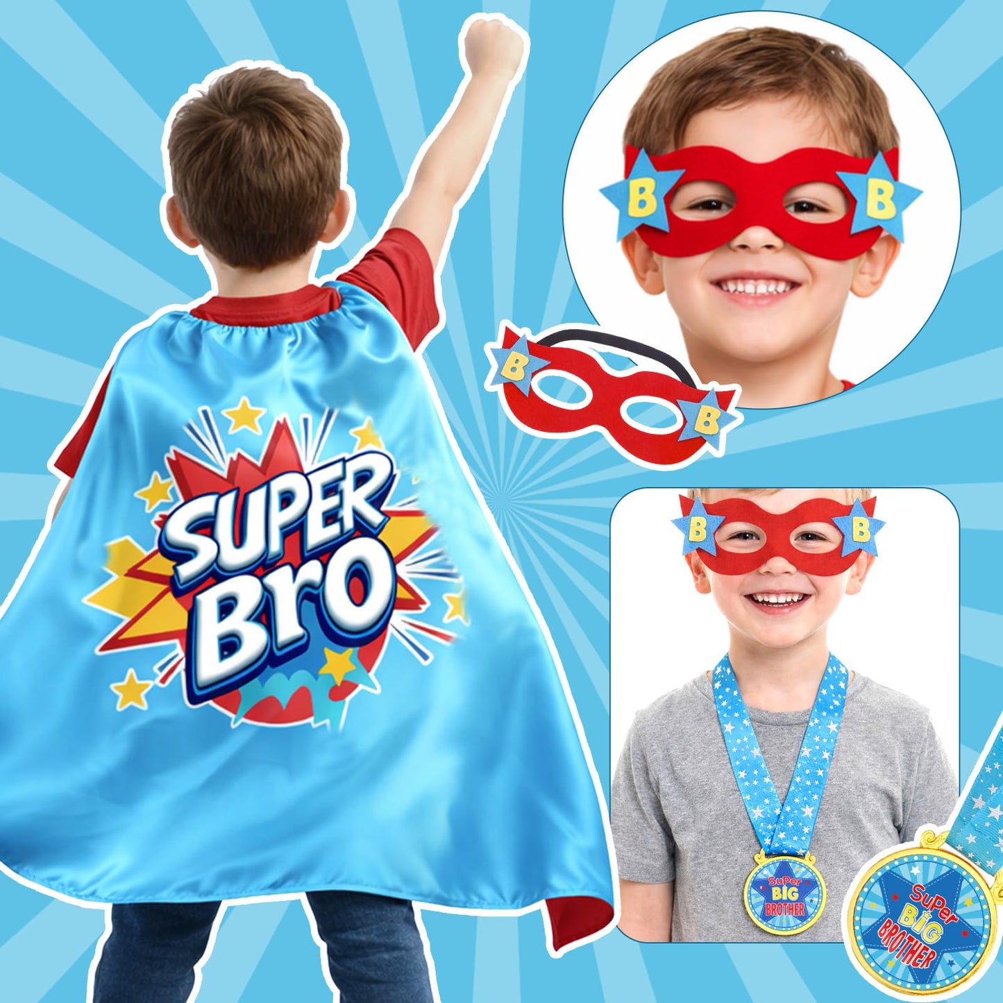 HAPGFS Big Brother Gift Set for Boys, Promoted to Bigbro, Plush Bear with Big Brother Outfit, Coloring Book, Medal, and Mask for Boys Age 3-8 from New Baby
