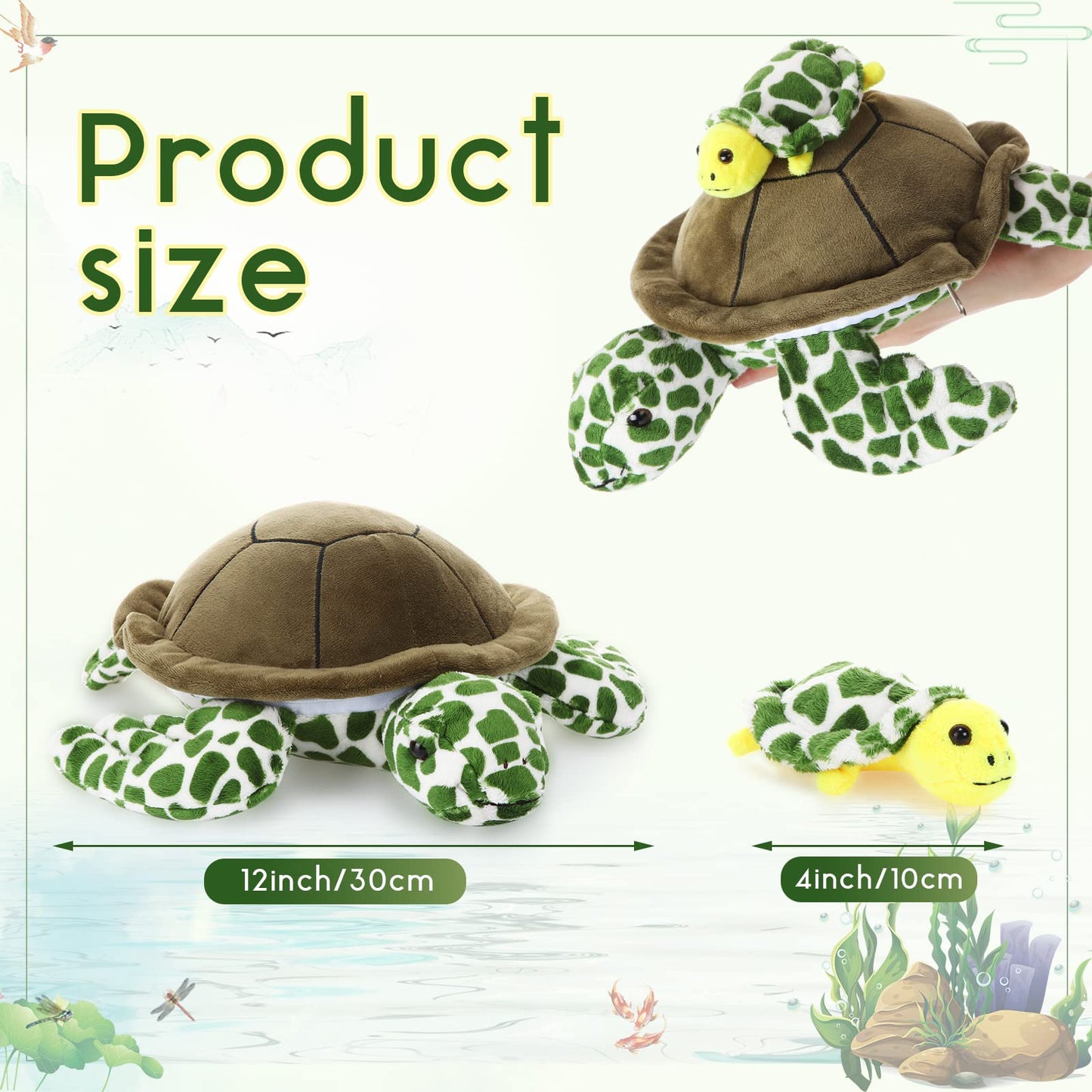 Aoriher 5 Pieces Plush Turtle Set Stuffed Turtle 12 Inch Stuffed Sea Turtle Mom with 4 Little Turtles Soft Plush Stuffed Animal Toys Tortoise Hugging for Birthday Easter, Christmas(Vivid Style)