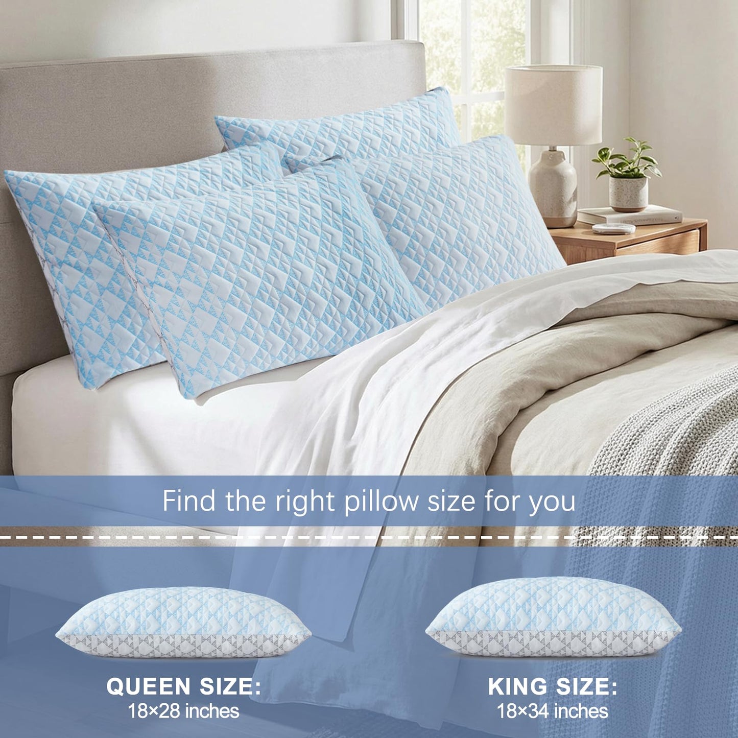 Yawnhug Cooling Shredded Memory Foam Pillows: Adjustable Bed Pillows for Hot Sleeping, King Size Set of 2, Customizable Loft & Firm Support for Side Back Stomach Sleepers