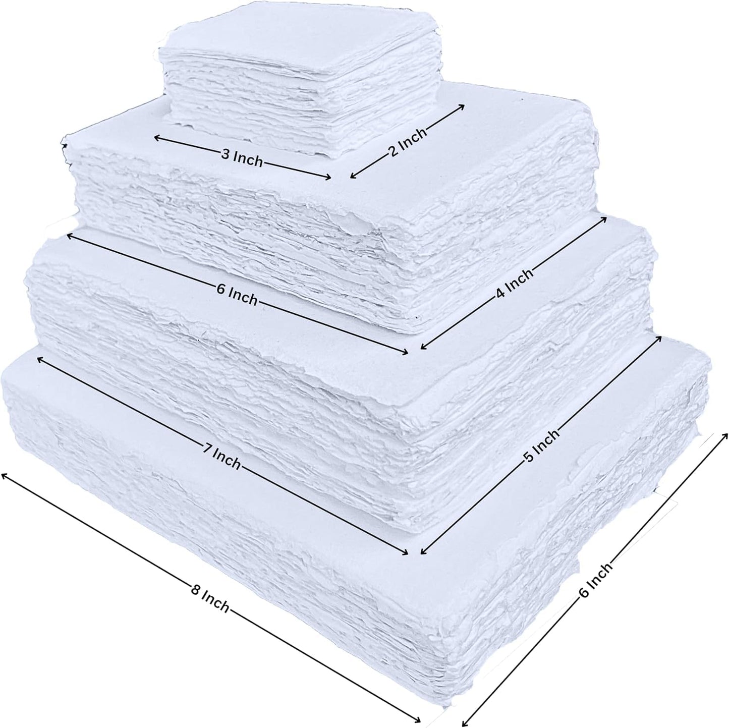 Handmade White Deckle Edge Blank Paper - A5 Size Package of 50 - Mixed Media Loose Leaf Paper for Watercolor, Writers, Invitations, Crafts - Thick 150 GSM - 8 x 6'