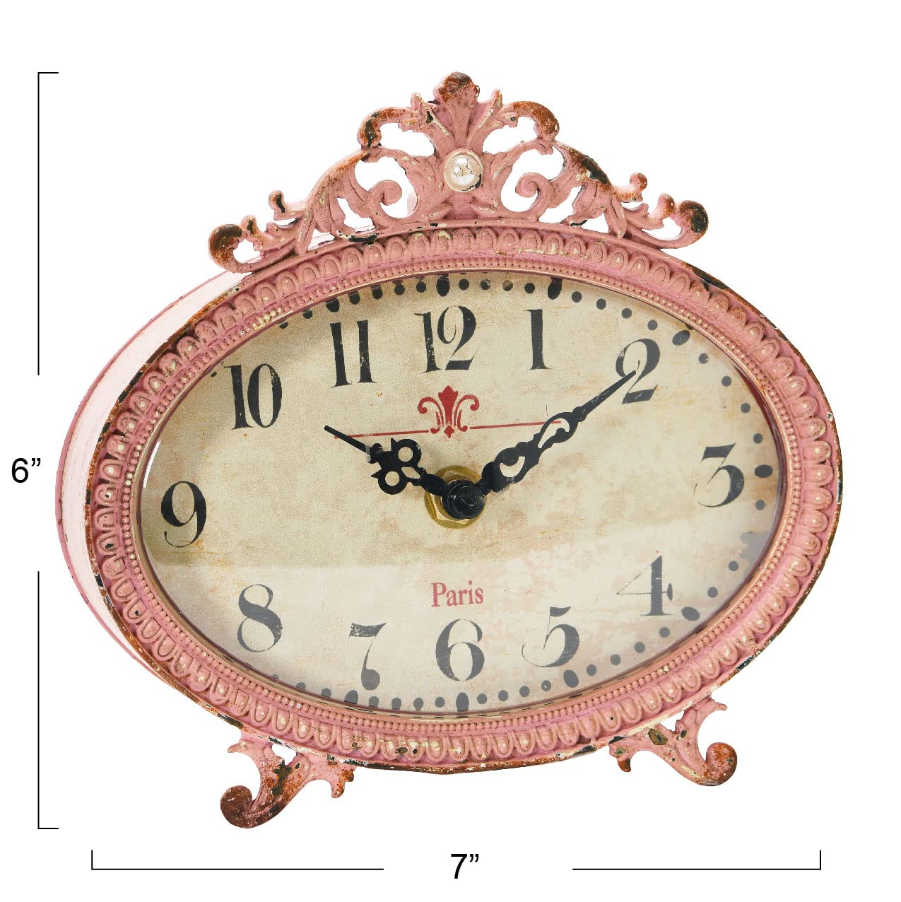 Creative Co-Op Distressed Pewter Mantel Clock, Pink