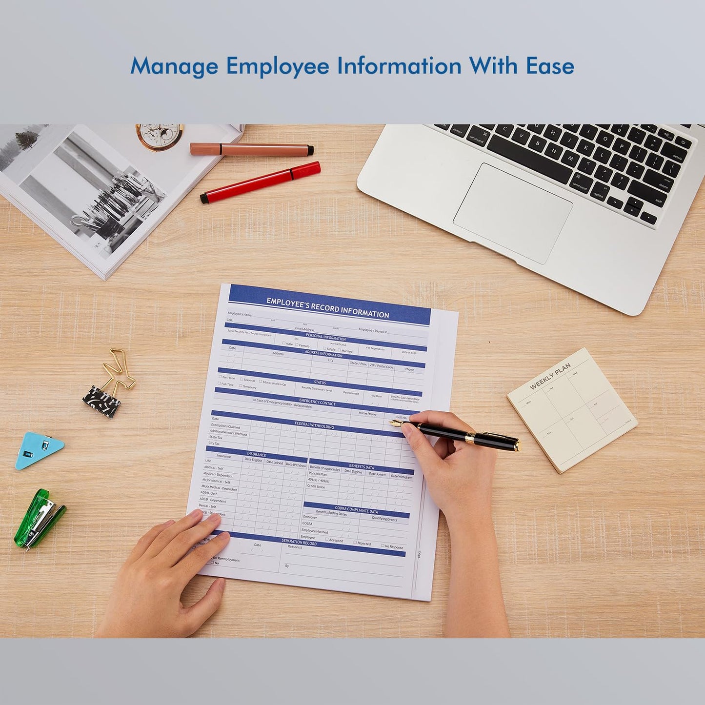 Employee Record Folders, Secure, Large Capacity and Durable Employee Info Record Organizer, Preprinted 25 Pack (Blue)