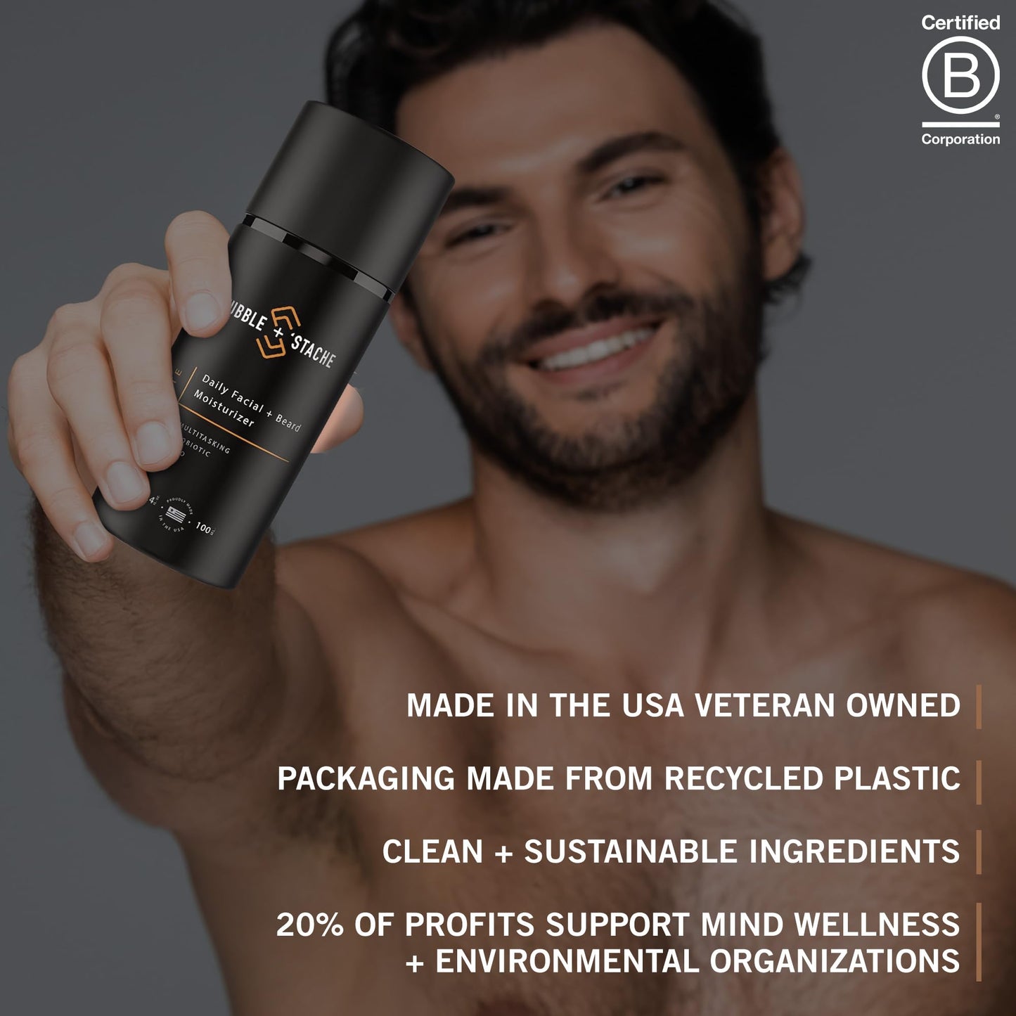 stubble & stache Beard & Face Moisturizer for Men - Hydrating Lotion with Hyaluronic Acid, Niacinamide, Argan Oil, Aloe Vera, Jojoba Oil, & Vitamin A for Dry Skin & Beard Conditioning - 3.4 fl oz