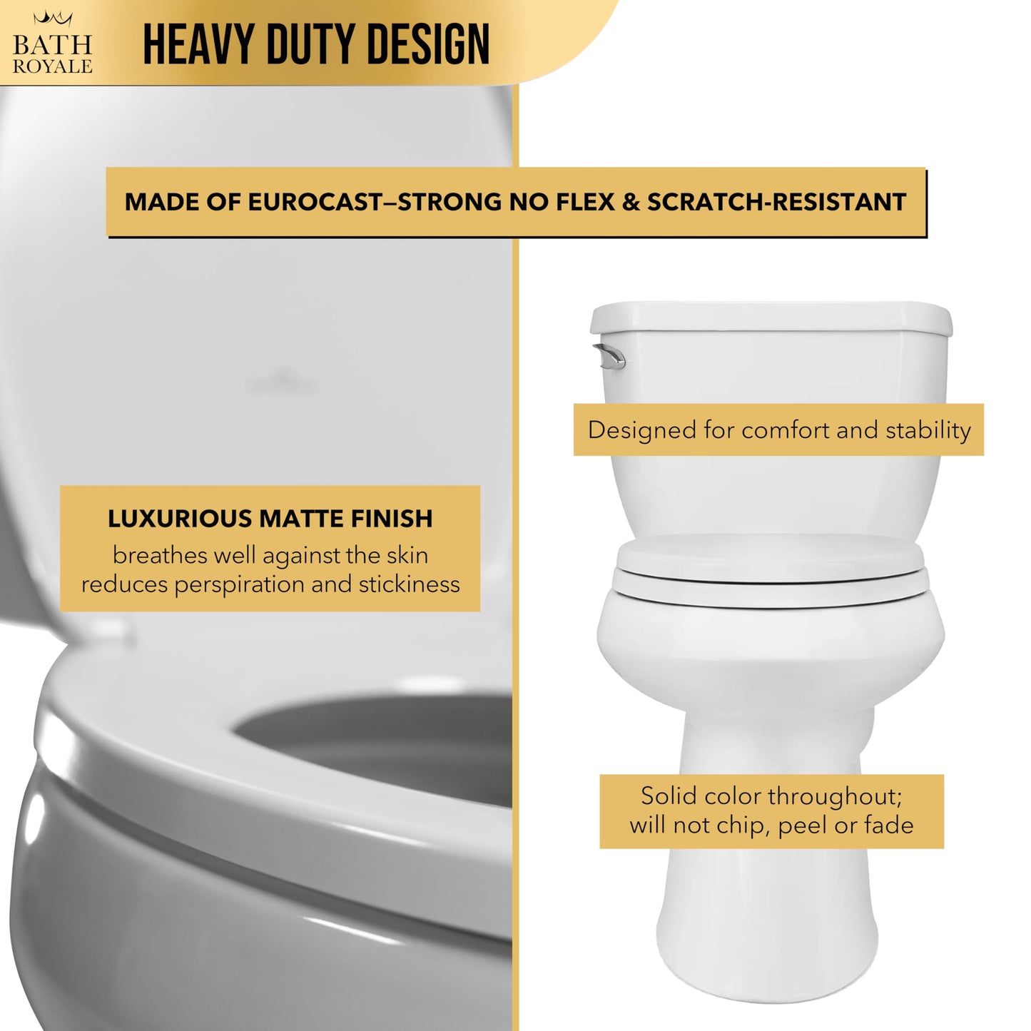 Bath Royale Heavy Duty & Soft Close Toilet Seat Elongated BR237-00 Scratch Resistant, Fits All Toilet Brands, MasterSuite Series