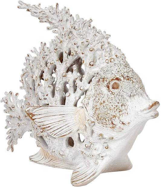 Corner Merchant Ocean Decor White Coral Reef Angelfish Sculpture Beach Home Decor Coastal Coral Look Tabletop Collection 12 in x 11 in