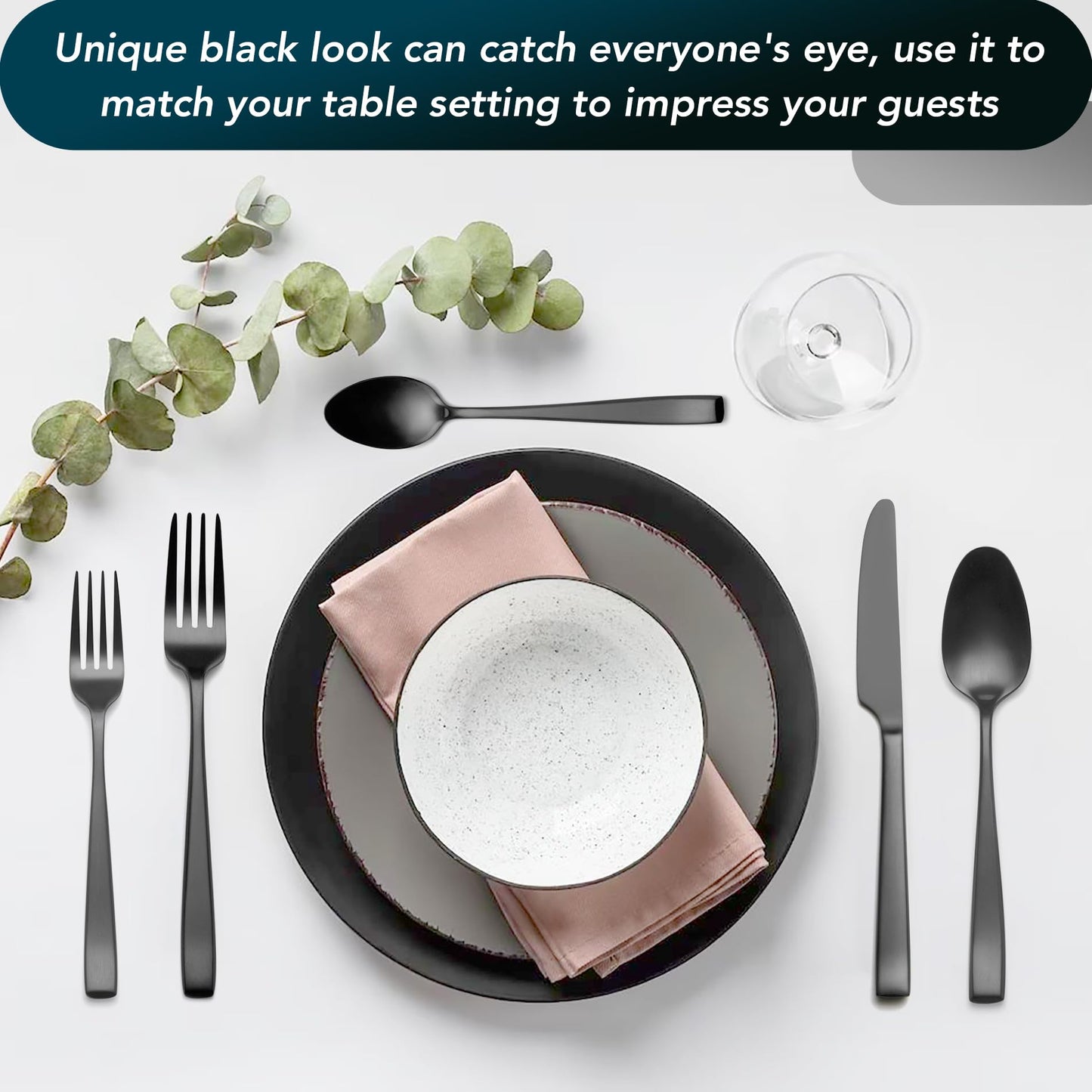 Matte Black Silverware Set, EIUBUIE 40-Piece Premium Stainless Steel Black Cutlery Set for 8, Matte Flatware Sets, Kitchen Utensils Sets Include Forks Spoons Knives