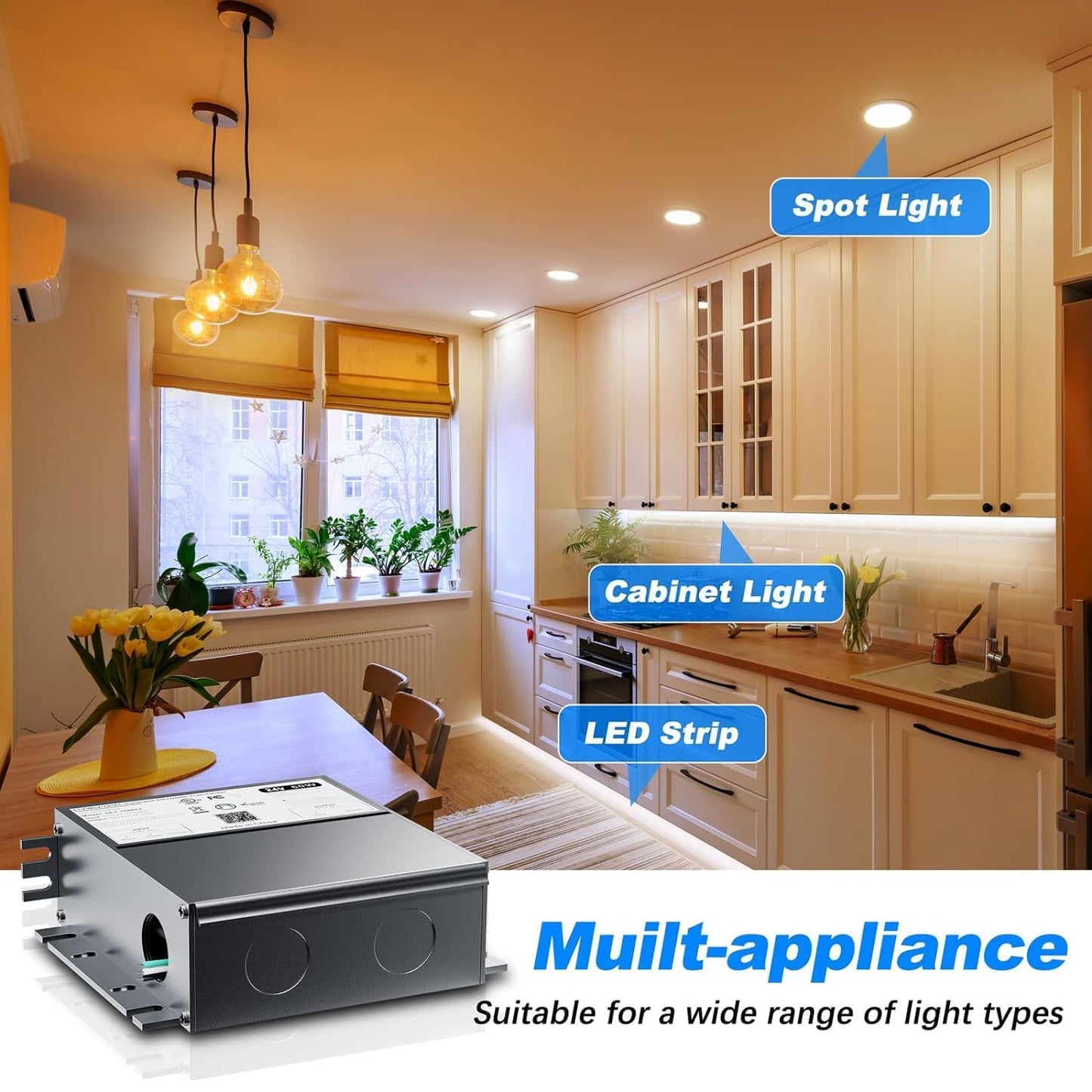 2 Pcs 60W 24V Dimmable LED Driver, Triac/ELV/MLV AC to DC Power Supply for LED Light, Halogen Bulb, LED Transformer Compatible with Lutron & Leviton Dimmer, for Indoor/Outdoor Use