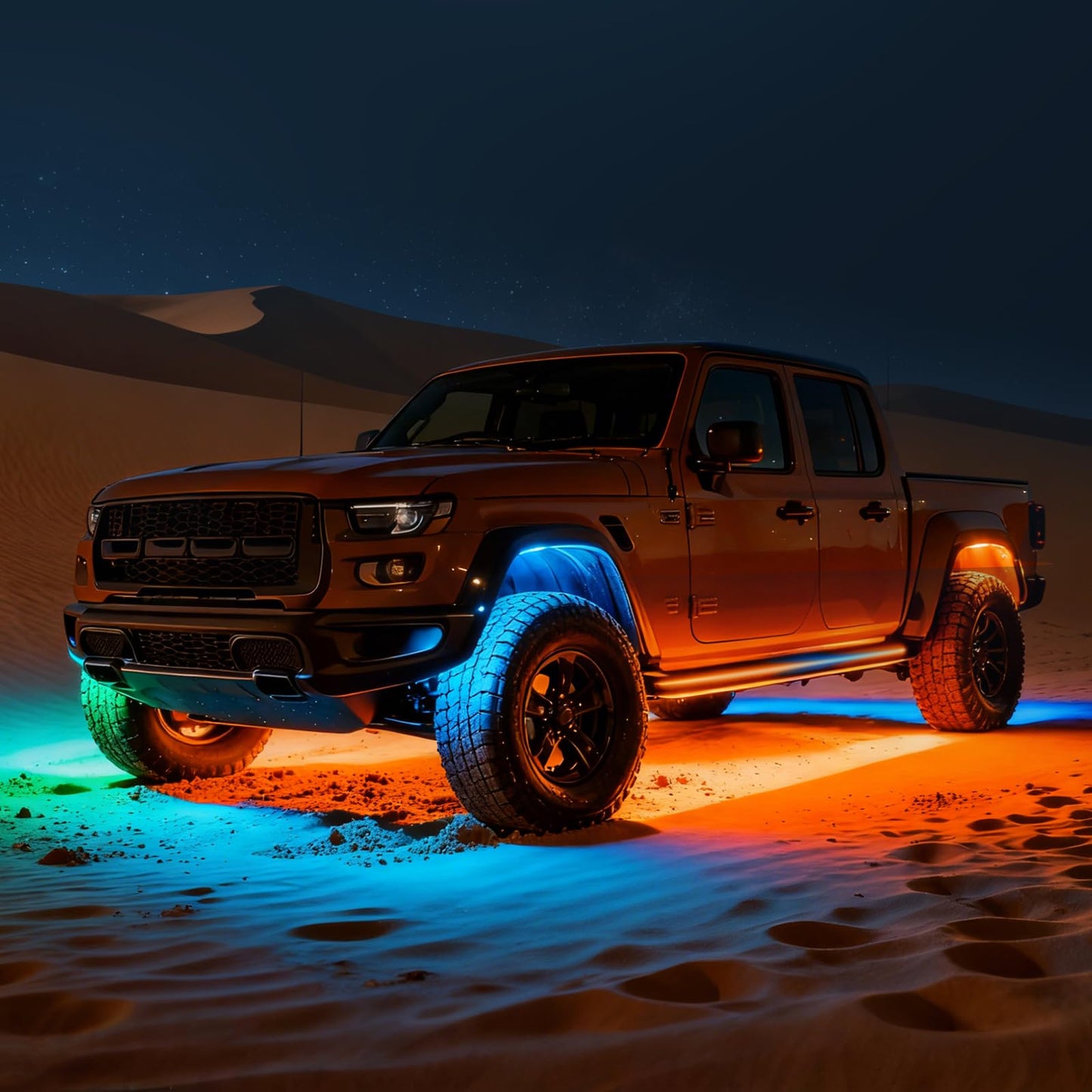 16 Pods 5-Sided RGB Rock Lights for Trucks Cars - IP67 Waterproof Exterior Underglow Neon Kit, Music Sync APP + RF Remotel, Easy No-Drill Install, Universal Fit for SUVs/Off-Road/Daily Use