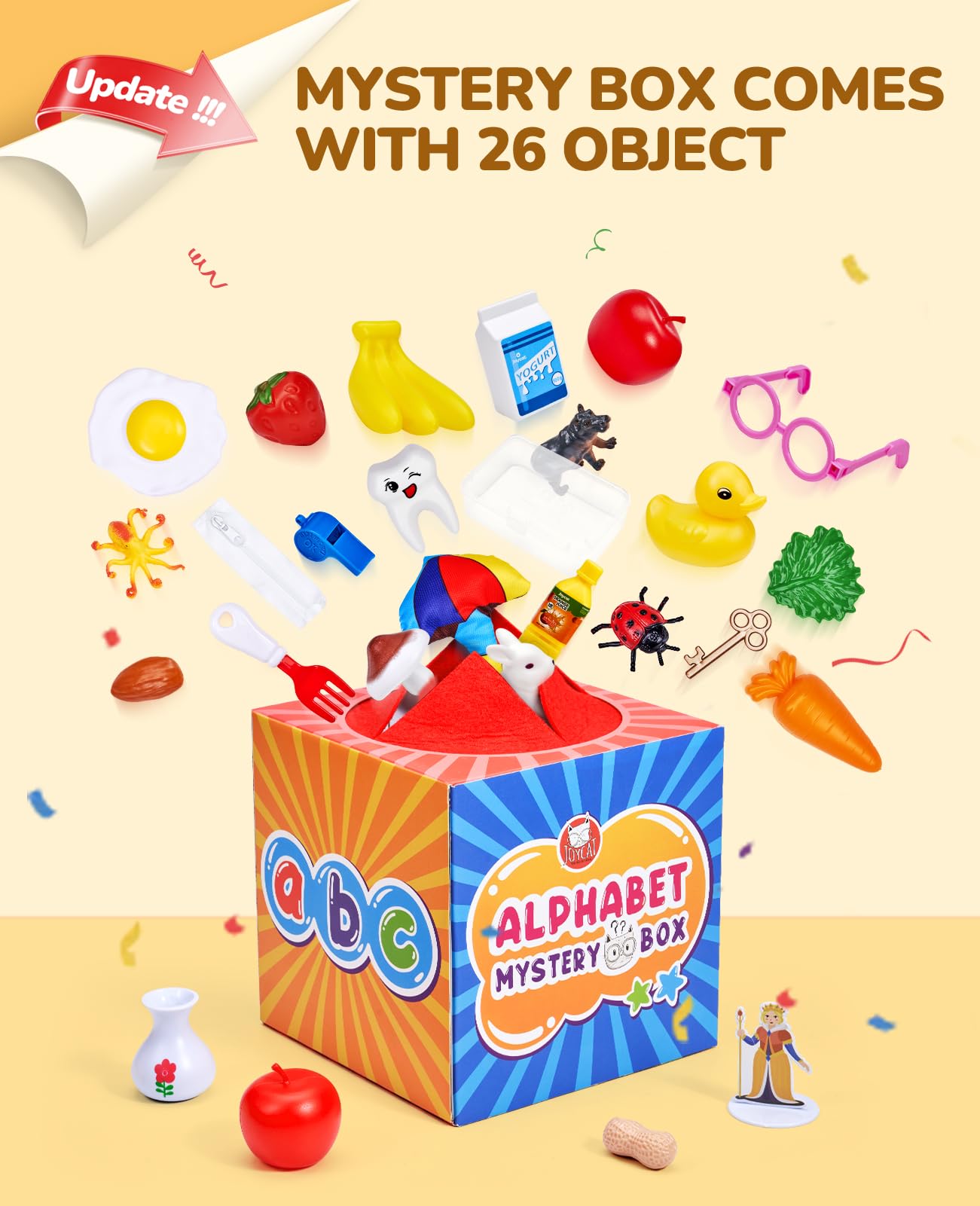 JoyCat Alphabet Mystery Box for Kids - 26 PCS Letters Sorting Matching Game Activities Letter Sounds Fine Motor Learning Toys for Preschool Kindergarten Classroom Gift for 3+ Years Kids Toddlers