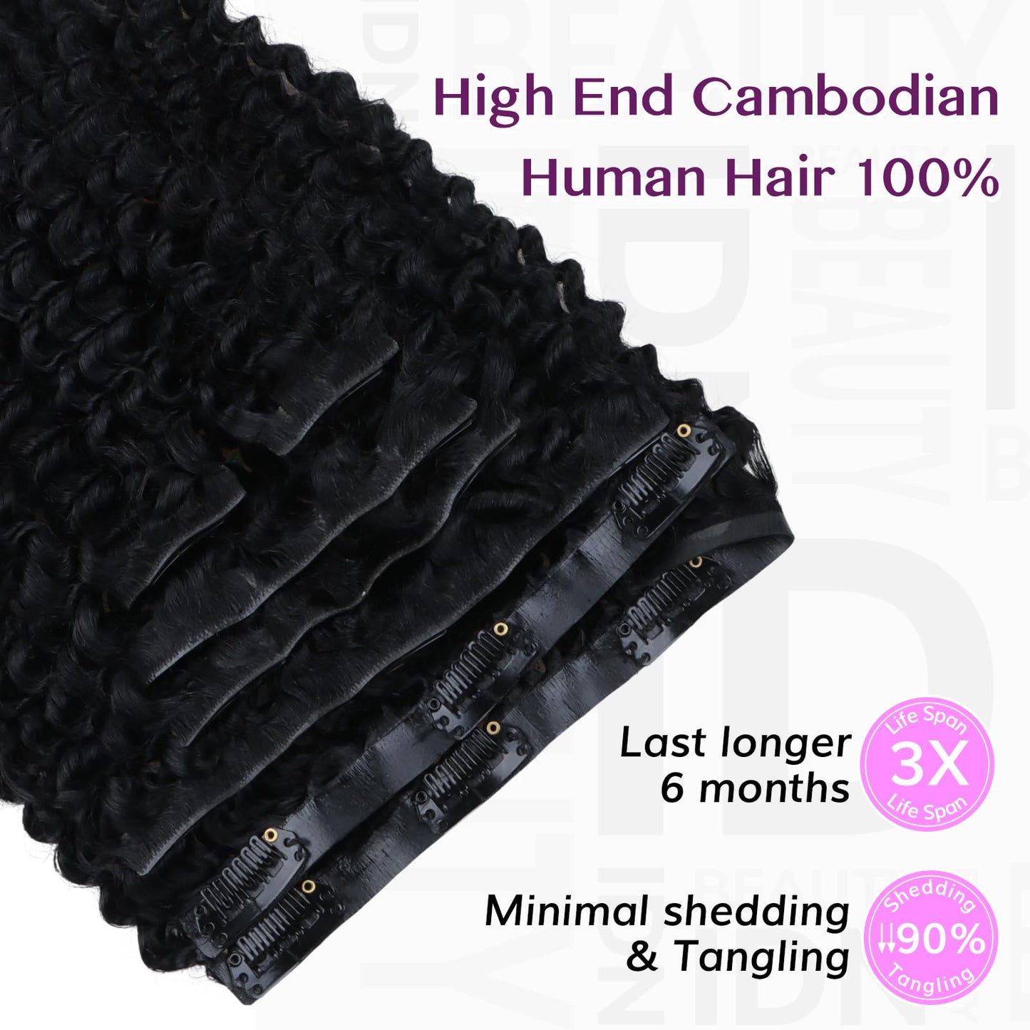 IDN BEAUTY 5+2 Invisi Edge Seamless Clip in Hair Extensions Human Hair Combo Pack, Kinky Curly 18 Inch 110g 5pcs invisible Edge and 2pcs Seamless Clip ins for Black Women Natural Black No Leave Out