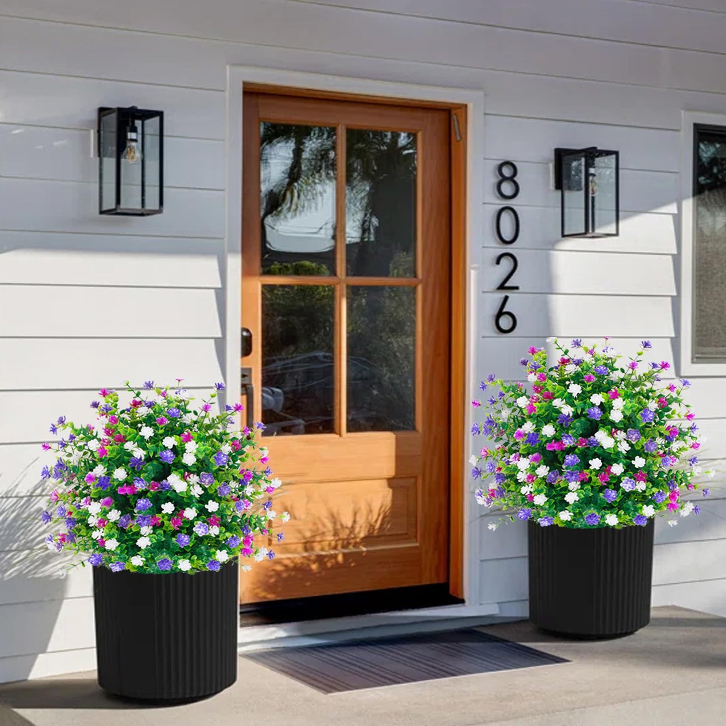 Artificial Boxwood Topiary Ball Tree Outdoor Set of 2,UV Resistant Fake Topiary Balls Flowers with Spike, Realistic Faux Shrubs Plants Bushes Greenery for Spring Porch Outdoor Planter Diameter15.8
