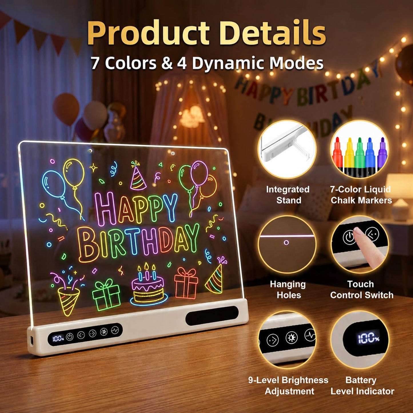 LED Light Up Drawing Board for Kids,16'' LED Note Board with Colors&Dimmable Glow,Scratch-Resistant Acrylic LED Magic Writing Board,Creative Christmas/Birthday Gift for Kids (Digital Touch Control)