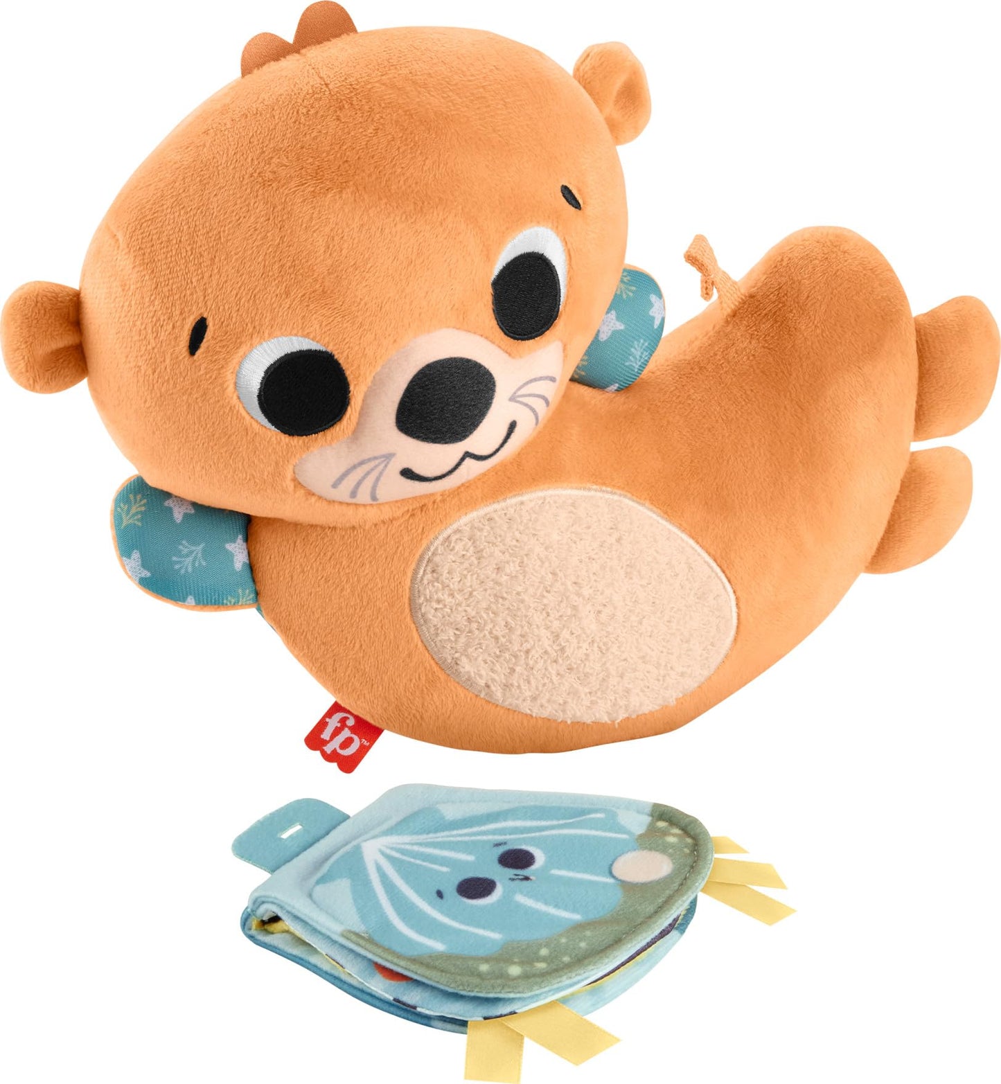 Fisher-Price Baby Toy 2-in-1 Rockin’ Tummy Time Otter Plush Sensory Activity with Soft Book for Newborn Play Ages 0+ Months