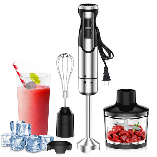 Colarlemo 1800W Immersion Blender Handheld 4-in-1 Hand Blender Stick for Ice Crushing Smoothie, Baby Food, Soup, 8 Speed Hand Mixer Turbo Boost Stainless Steel Blade with Whisk, Chopper, Beaker